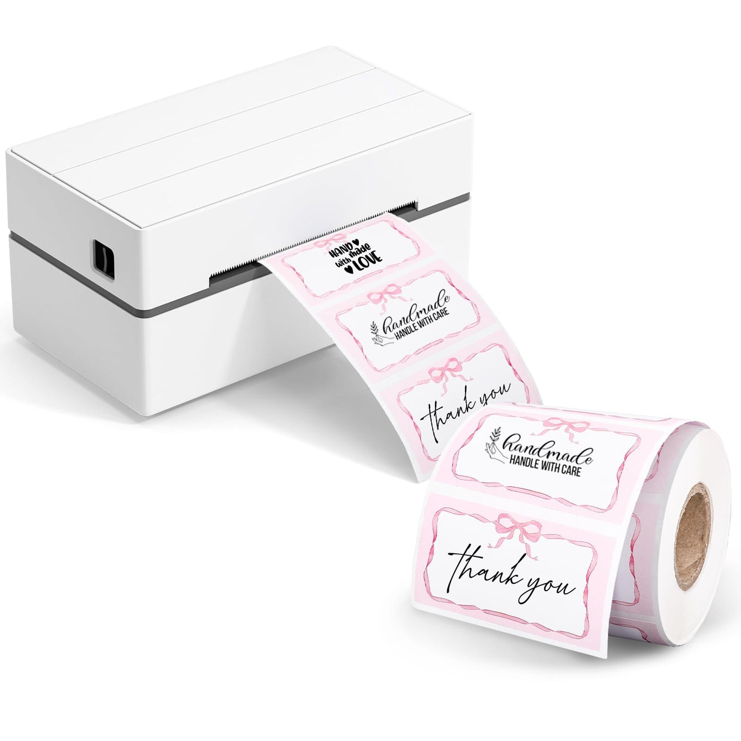 FYSUIMU Pink Bow Direct Thermal Labels 1.3 x 2.3 inch Bowknot Coquette Label Stickers Rectangle Self-Adhesive Printer Decals for Valentine's Day Wedding DIY Name Tag Custom Logo Candle Design, 500 Pcs