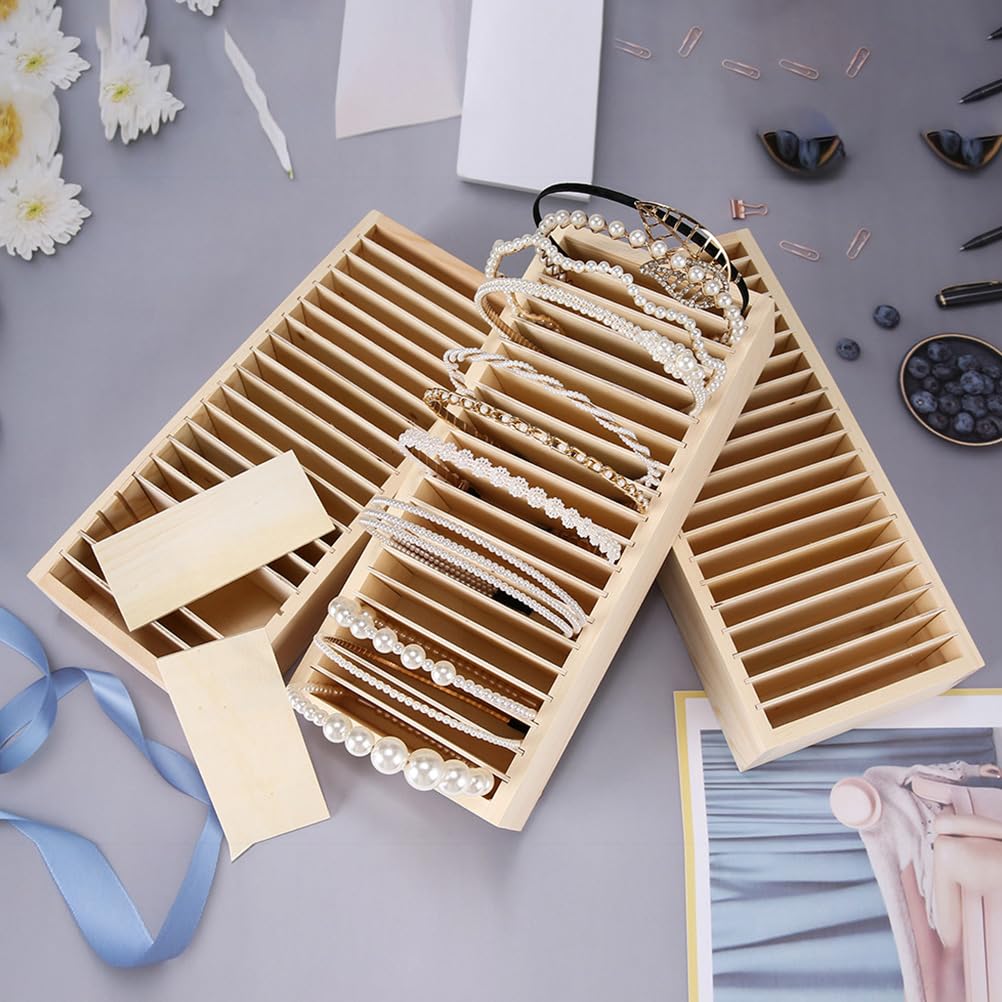 UPKOCH Headband Storage Box with 20 Compartments Wooden Hairband Organizer Display Case Detachable Tray for Hair Accessories Storage 12.59X5.51X2.36 Inches