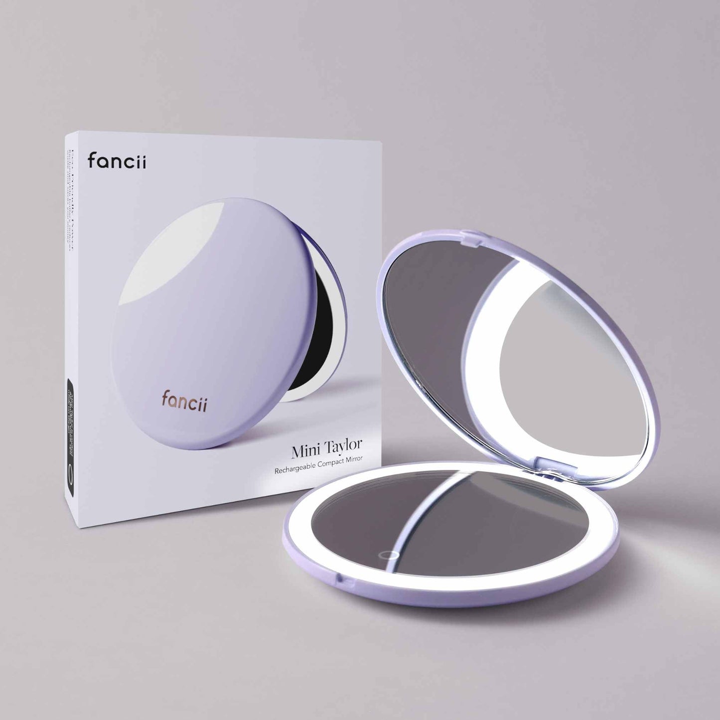 Fancii Mini Taylor Compact Magnifying Mirror with LED Light, 10x/1x, Rechargeable, 3 Light Settings, Dimmable - Small Lighted Travel Handheld Mirror for Pocket, Handbag, Purse, 2-Sided (Lilac Bliss)