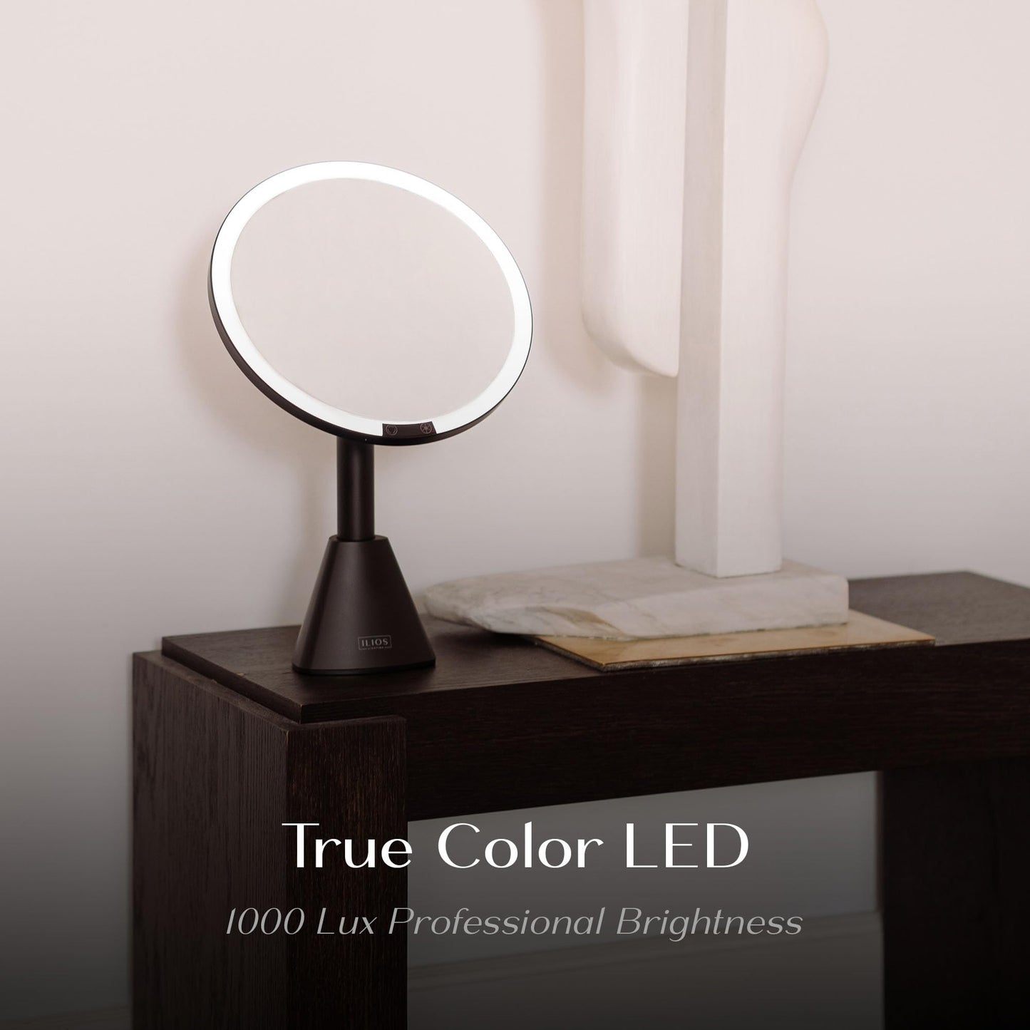 Ilios Lighting 9" Lighted Makeup Mirror with 5X Magnification – Rechargeable LED Vanity Mirror, Adjustable Lighting (3200K–6500K), 1000 Lux Brightness, Stepless Dimming (Black)