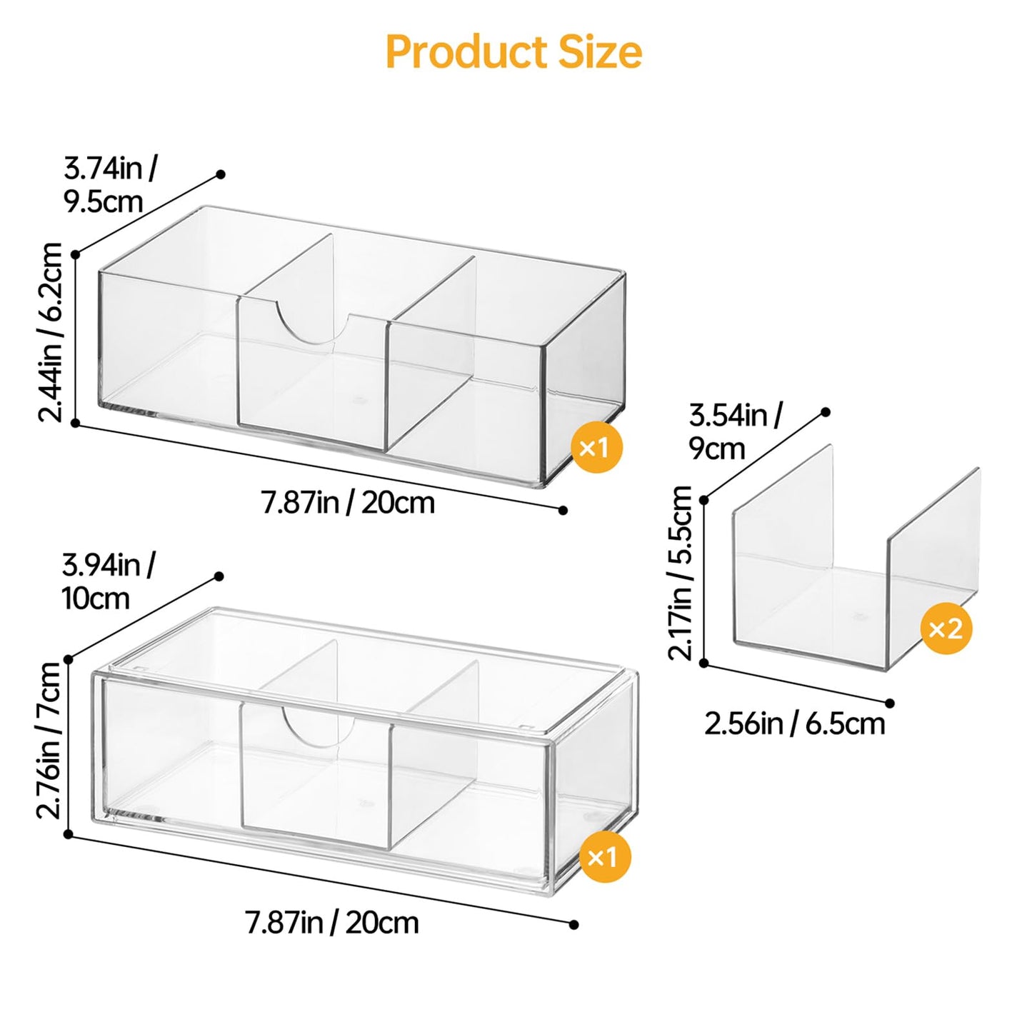 PAVSTINE Medicine Cabinet Organizer 2 Pack, Stackable Storage Drawers with Removable Divider, Make Up Organizer for Bathroom Mirror Cabinets, Vanity, Closet, Countertop - Clear