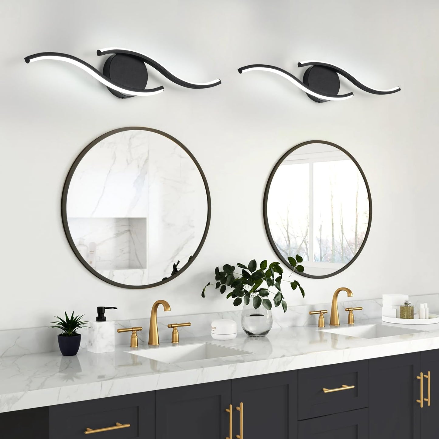 Black Bathroom Light Fixtures Over Mirror, 24 Inch Modern Bathroom Vanity Light Bar 96 LED Beads, 1300LM Brightness 5 Color, Vanity Lighting Fixture for Bathroom, Led Bathroom Sconces, UL & FCC Cert.