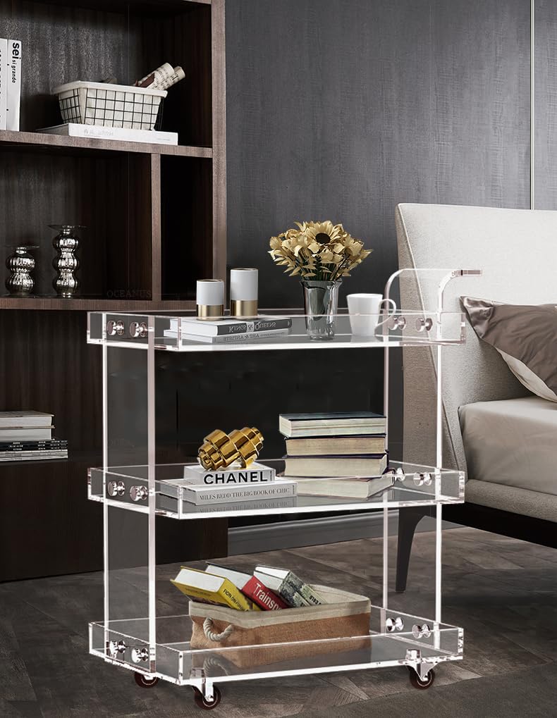 ONELUX 2319 Clear Acrylic Storage Rolling Cart,Mobile Bar Cart