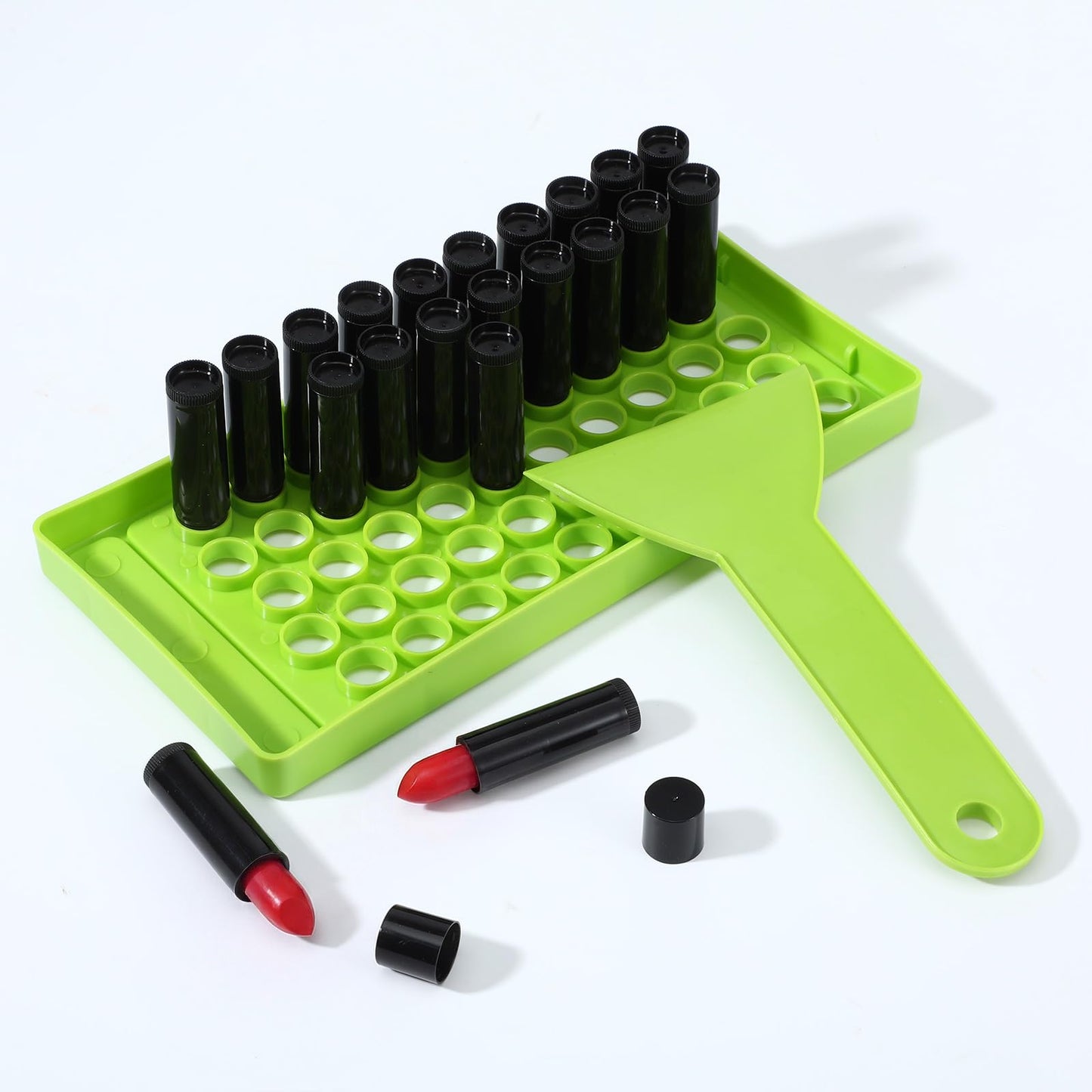 Kenaeooe 100 Pack 5ml Black and Green Lip Balm Containers with Filling Tray and Spatula Empty Chapstick Tubes Diy Kit for Homemade Lip Balm and Lipstick
