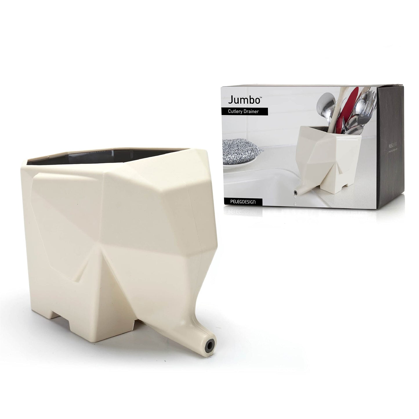 PELEG DESIGN Elephant Cutlery Drainer – Funny Self Draining Utensil Drying Rack for Kitchen Sink | Cute Silverware Drainer Basket (Cream)
