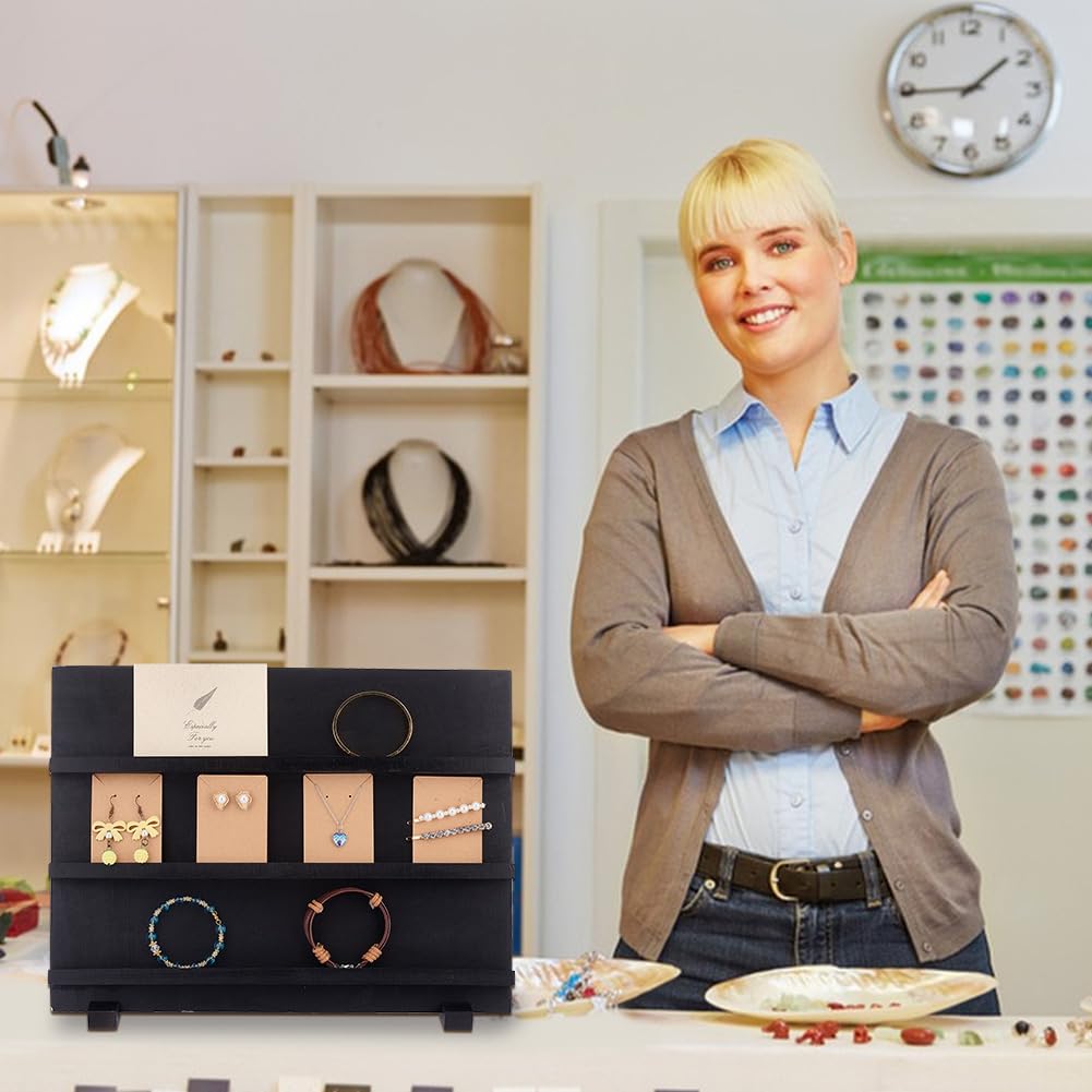 PH PandaHall 3-Tier Wooden Display Stand Earring Holder Sticker Display Retail Jewelry Display Riser Removable Showcase with Slots Earring Display Card Holder for Selling Showing Exhibition Storage