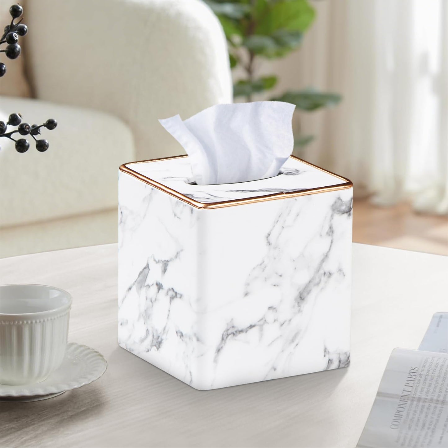Leather Tissue Box Cover Square,Decorative Cube Tissue Box Holder with Magnetic Bottom,Facial Paper Organizer Table Napkin Case Dispenser for Bathroom,NightStand,Coffee Car,Home,Office