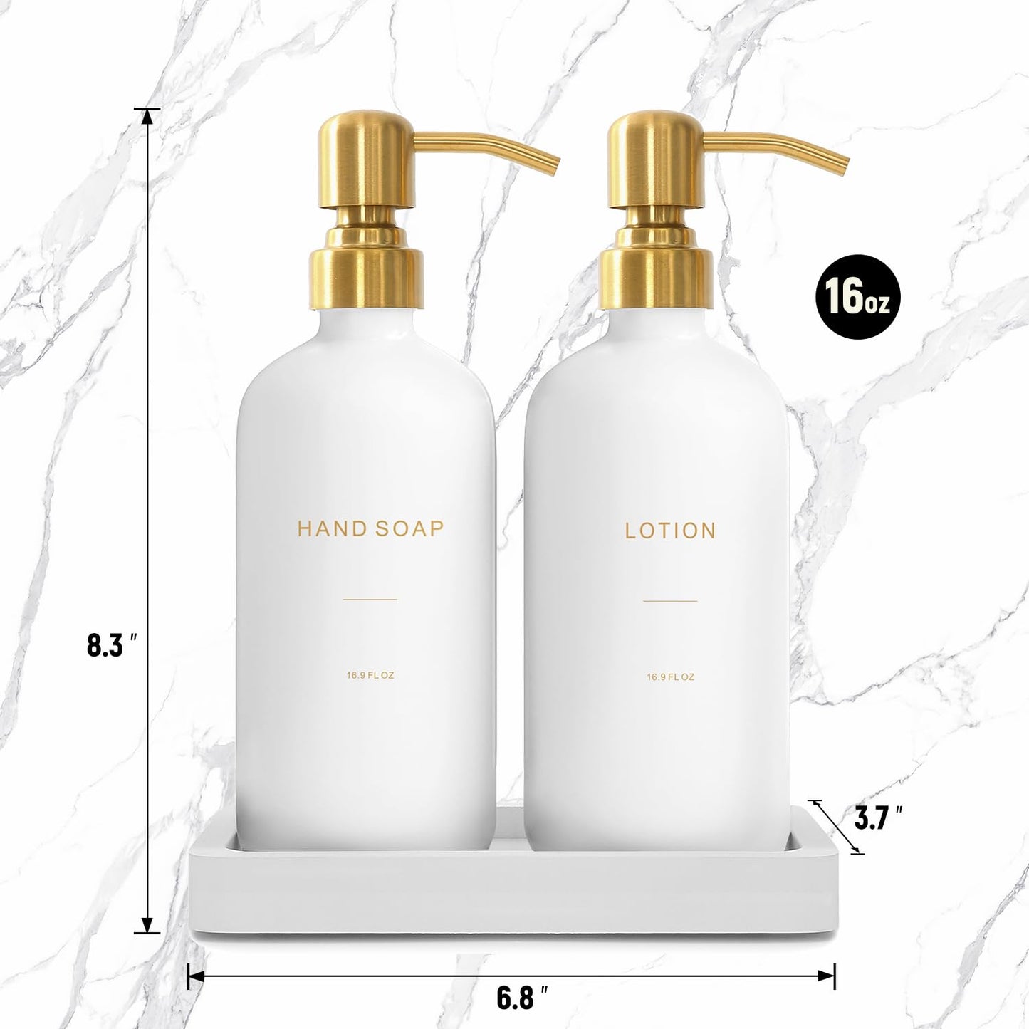 Prus Waso Gold Soap Dispenser Bathroom Set, Hand and Lotion Dispenser with Stainless Steel Pump, Perfect for Modern Bathroom Decor. (Gold)