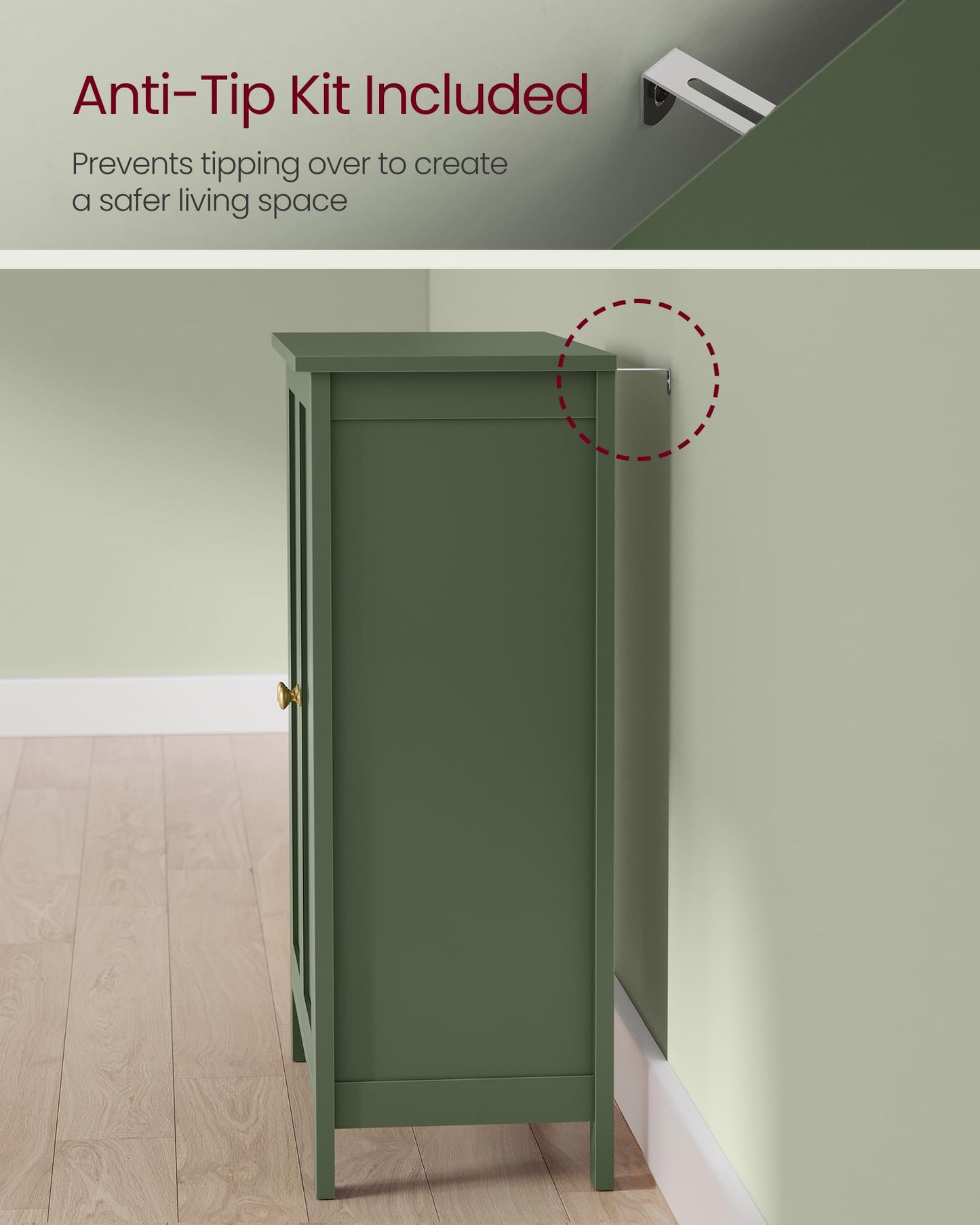 VASAGLE Bathroom Floor Storage Cabinet, Bathroom Storage Unit with 2 Adjustable Shelves, Bathroom Cabinet Freestanding, 30 x 60 x 80 cm, Forest Green UBCB060C01V1