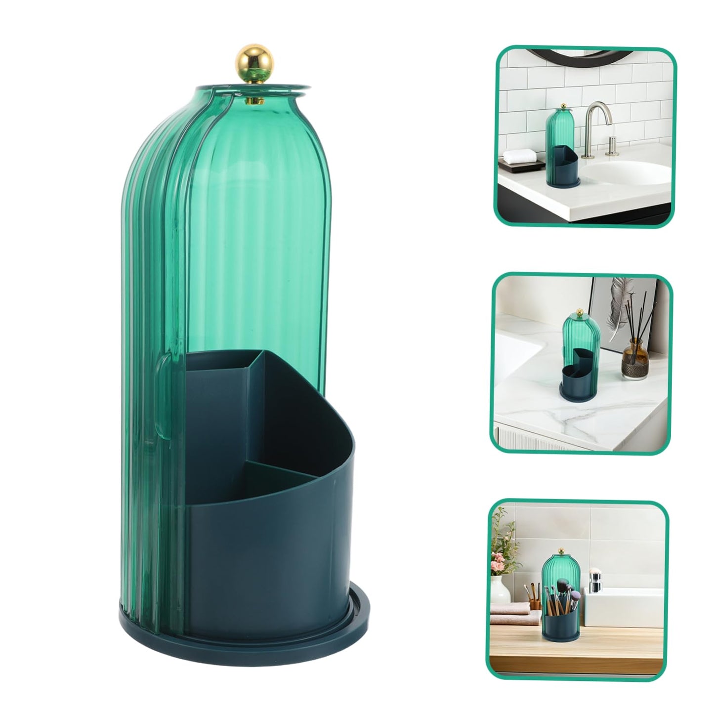 SMASOLO Rotating Makeup Brush Holder with Dustproof Cover 360 Clear Cosmetic Organizer for Vanity and Bathroom Countertop 9.64X4.72X4.72 Inches