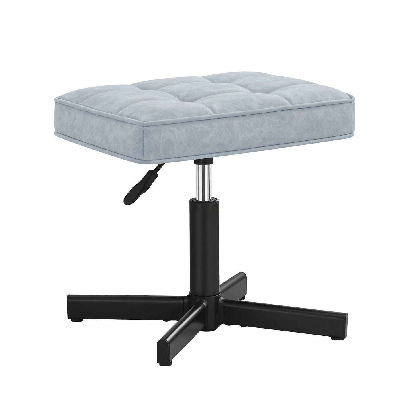LUE BONA Adjustable Vanity Stool, 15''-19.5'' Foot Rest Under Desk, 360° Swivel Vanity Chair for Makeup Room, Blue Upholstered Faux Leather Ottoman for Bathroom & Living Room, 300lbs