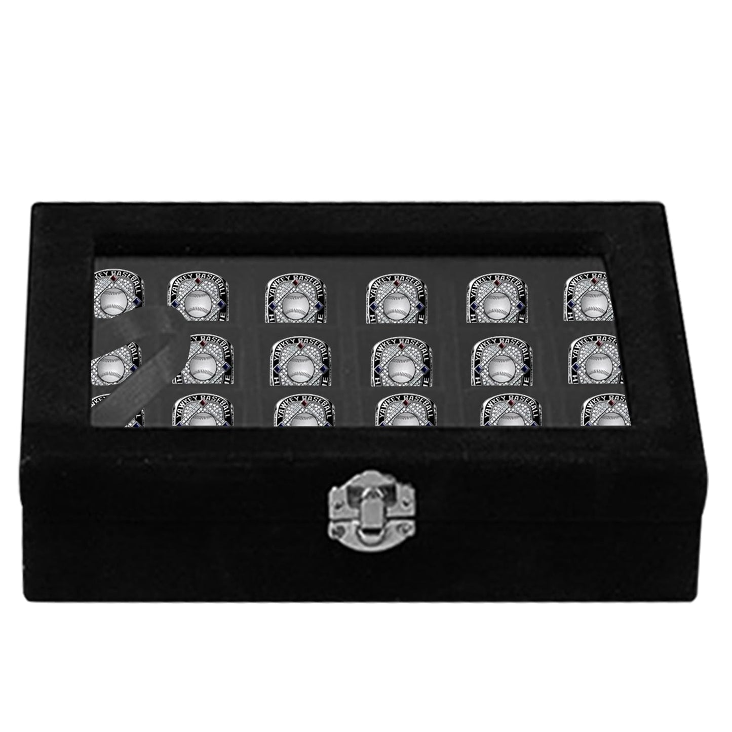 QoTang 2 PCS 24 Slots Championship Ring Display Case, Sports Baseball Ring Display Case Box Flannel Baseball Ring Holder for Multiple Rings Championship Ring Box for Ring Display Sports Fan Souvenirs