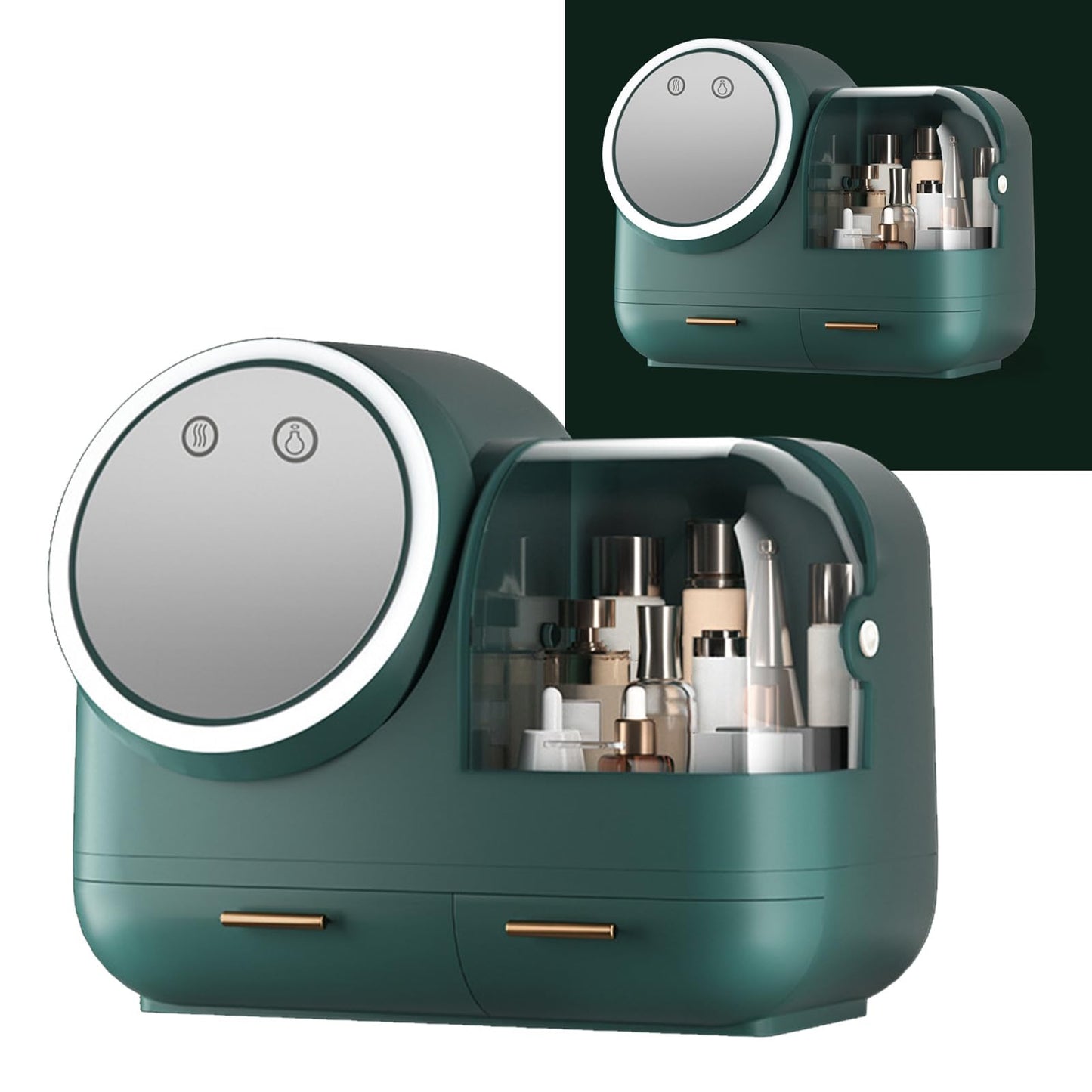 ZephyVita Makeup Box with LED Mirror Large Capacity Drawers(Green)