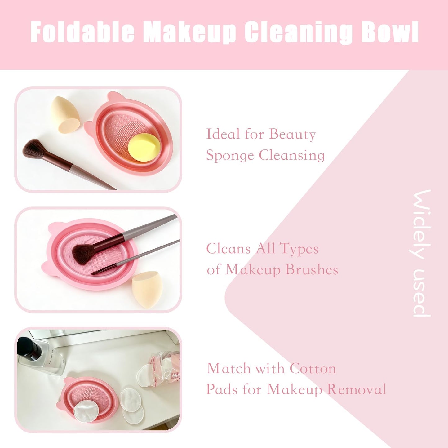 Silicone Makeup Brush Holder & Foldable Brush Cleaner Set – Travel Brush Case with Magnetic Closure, Portable Cleaning Bowl for Brushes, Sponges, and Powder Puffs (Light Pink)