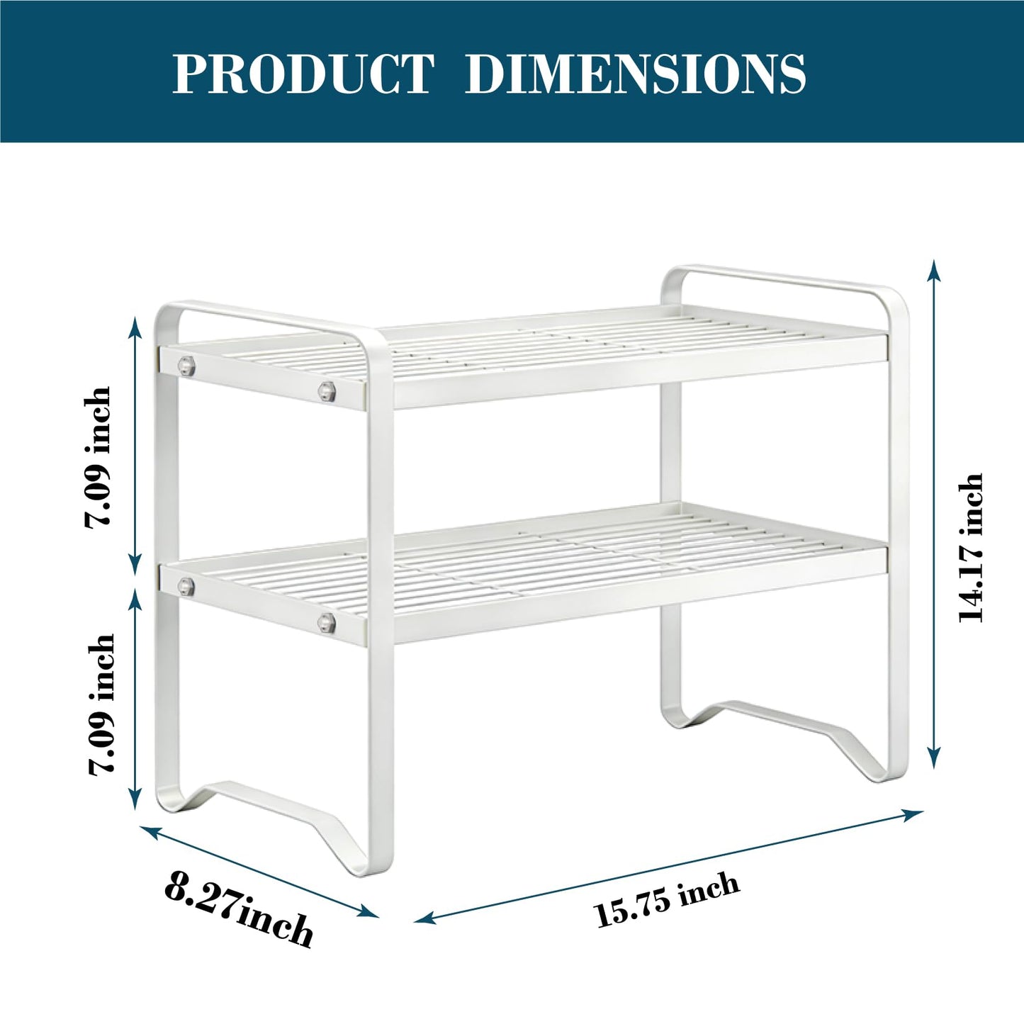 HGZBS Metal Wire Cabinet Shelf - Multi-Functional Storage Solution for Kitchen, Pantry, Countertop & Under Cabinet - Spice Holder, Bookshelf & Cup Display Stand - White, 2-Tier 16" L