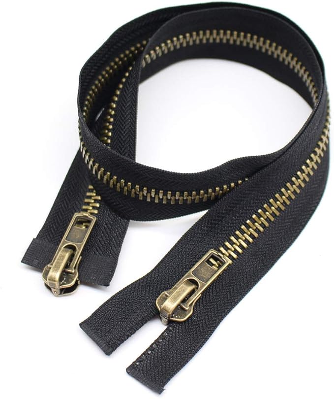 YaHoGa #8 44 Inch Two Way Separating Jacket Zipper Large Antique Brass Metal Zippers for Jackets Coats Sewing Crafts (44" TW Anti-Brass)