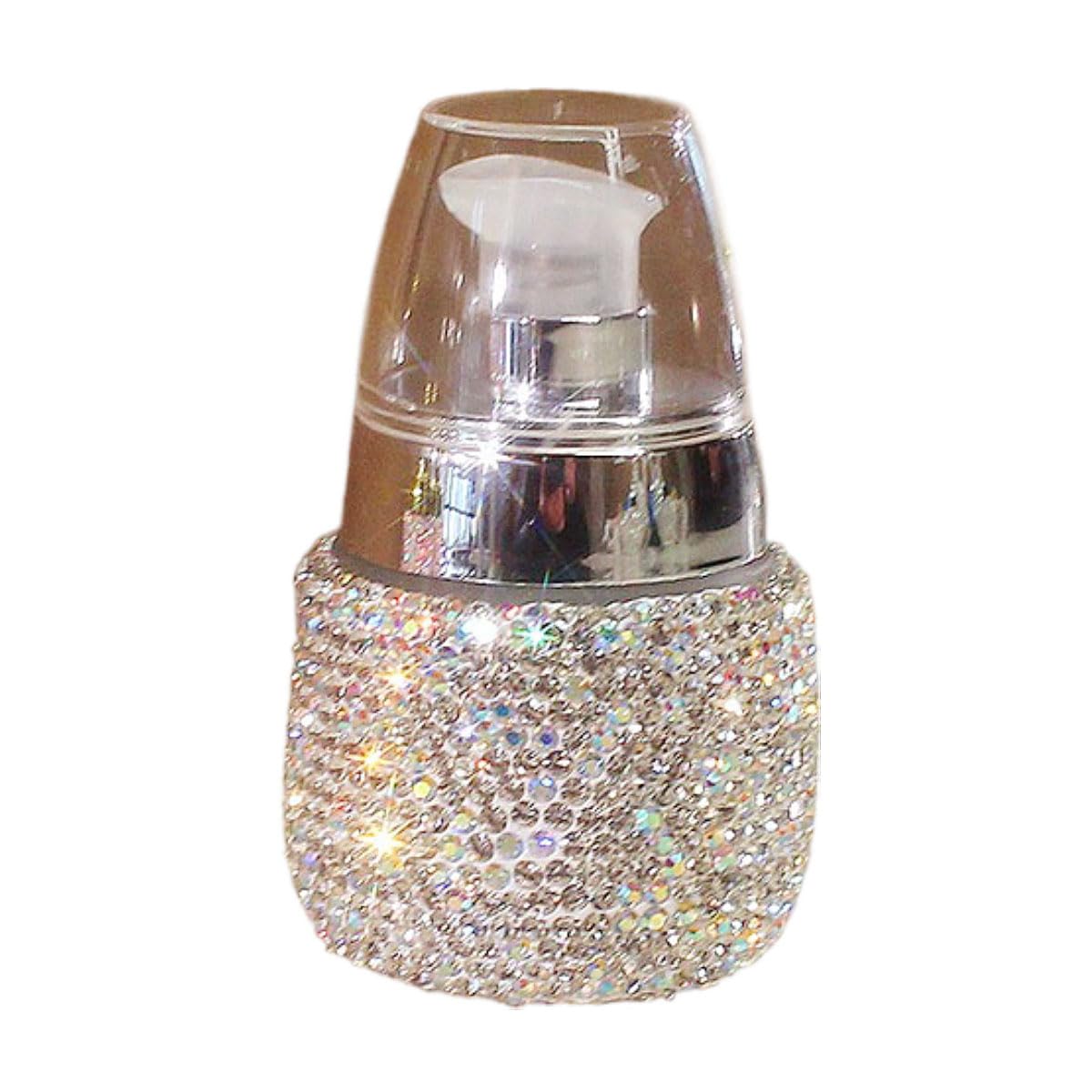 Bestbling Rhinestone Travel Portable 30ml Lotion Dispensing empty Bottle - Luxury Bling Glass Cosmetic empty Container - Press Pump Design for Easy Dispensing - Ideal for Beauty On-the-Go (Silver)