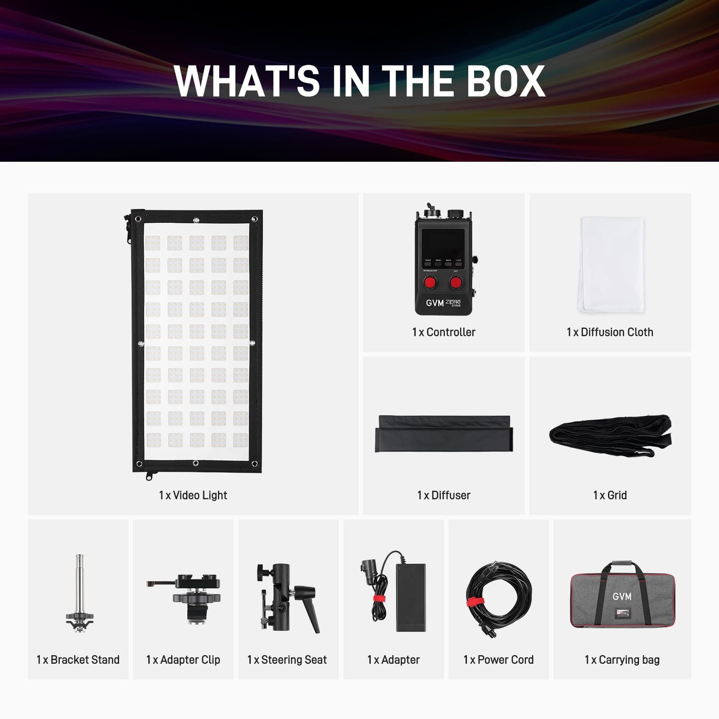 GVM ZipTile Z150B Bi-Color Flexible LED Video Light 2700K~6800K, 15500 lux/m 150W Output Panel Light, 12 Lighting FX with Honeycomb Grid Soft Box, Support App Control for Studio Photography Lighting