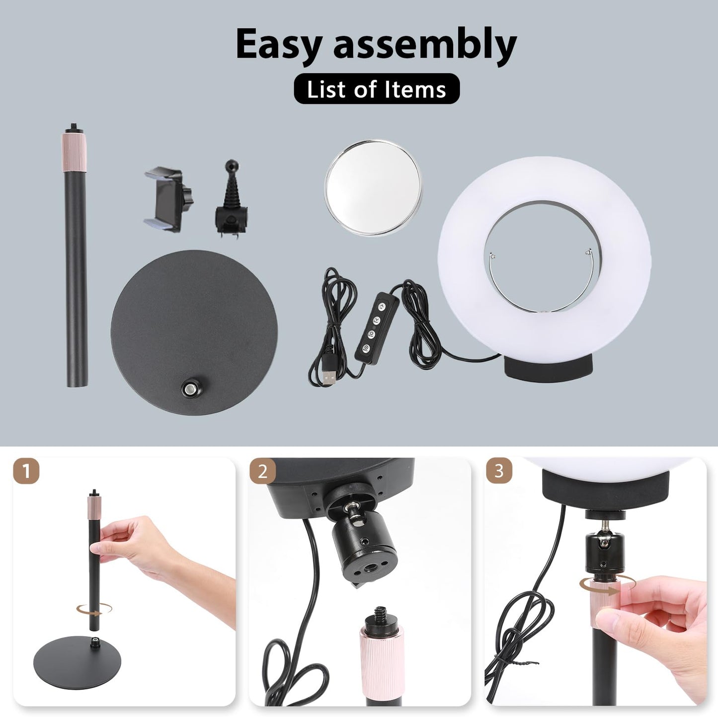 Noveralux Desk Ring Light with Mirror & Stand, 4" HD Makeup Mirror 360° Rotatable,10W Dimmable LED Desk Lamp with Phone Holder & Stand,for Live Streaming,Makeup,Video,Zoom Call,Vlogging,TikTok