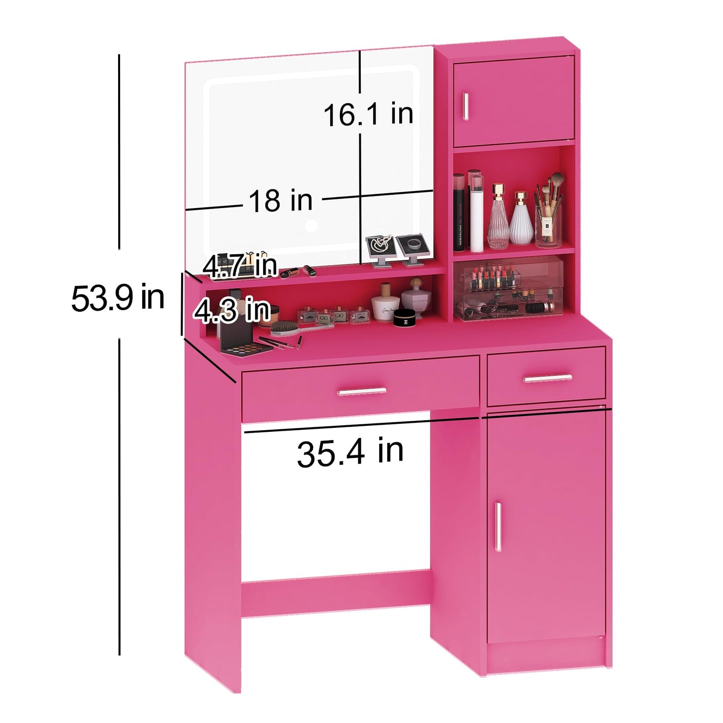 MIRROTOWEL Vanity Desk with Mirror and LED Light Strip,Dressing Table with Large Drawer, 3 Level Storage Dresser & 3 Lighting Modes Adjustable Brightness, Suitable for Bedroom