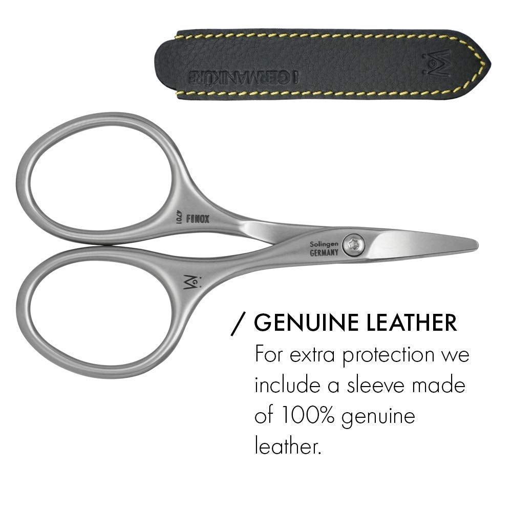 GERMANIKURE Rounded Safety Nail Scissors - FINOX Surgical Stainless Steel baby scissors and Manicure Tools in Leather Case - Self Grooming Scissors for nails Ethically Made in Solingen Germany - 4701