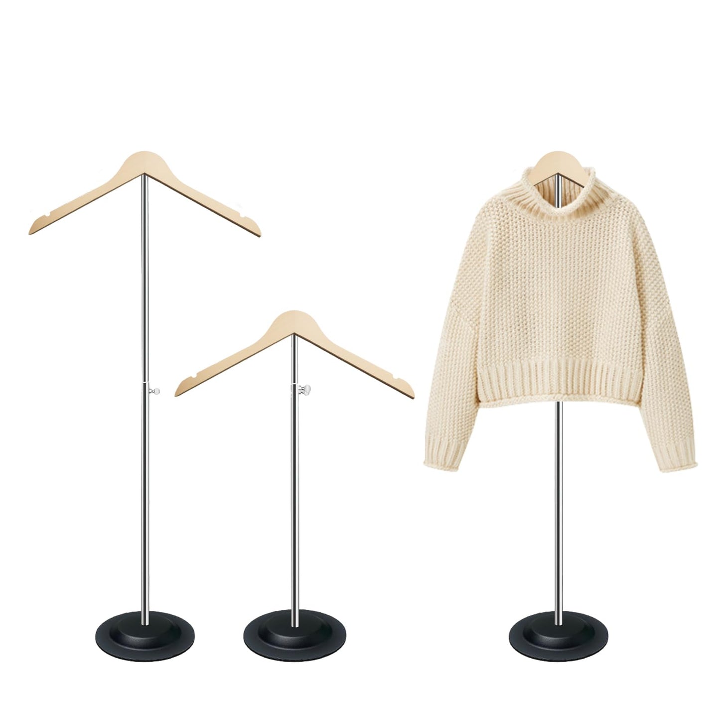 Gecauoea Shirt Display Stand 20-36“ Mannequin Torso with Pure Wood Hangers Dual Non-Slip Design, Stable Metal Base, Ideal T-Shirt Dress Form Display for Vendors, Retail, and Daily Use (White, 1 Pack)