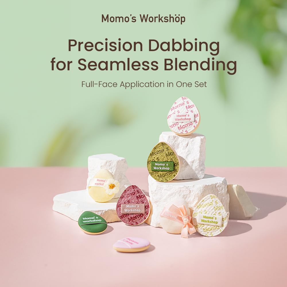 Momo's Workshop Mini Denim Makeup Sponge Set,Mini Makeup Blenders Sponge for Concealer/Blush/Highlighter, Perfect for Detail Work & Travel,4pcs Pink Mini Concealer Puffs with Travel Pouch