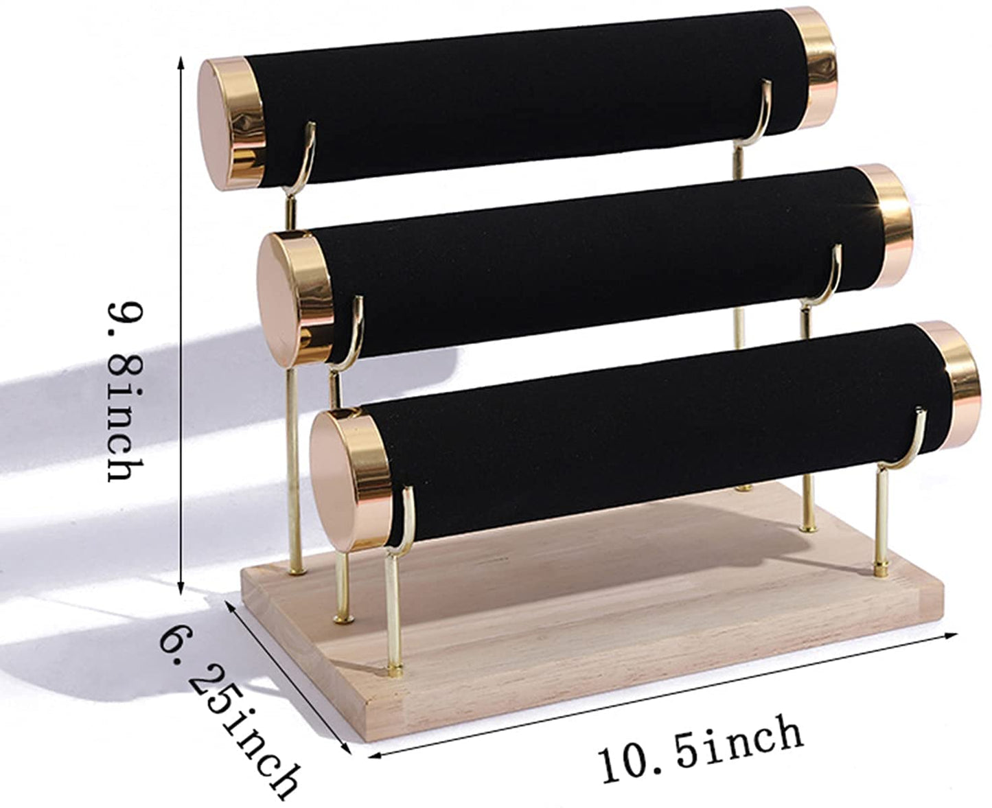 Aqerimit Jewelry Towers with Three Tier Racks, Detachable Black Velvet Gilt-edging Bracelet Display Stand