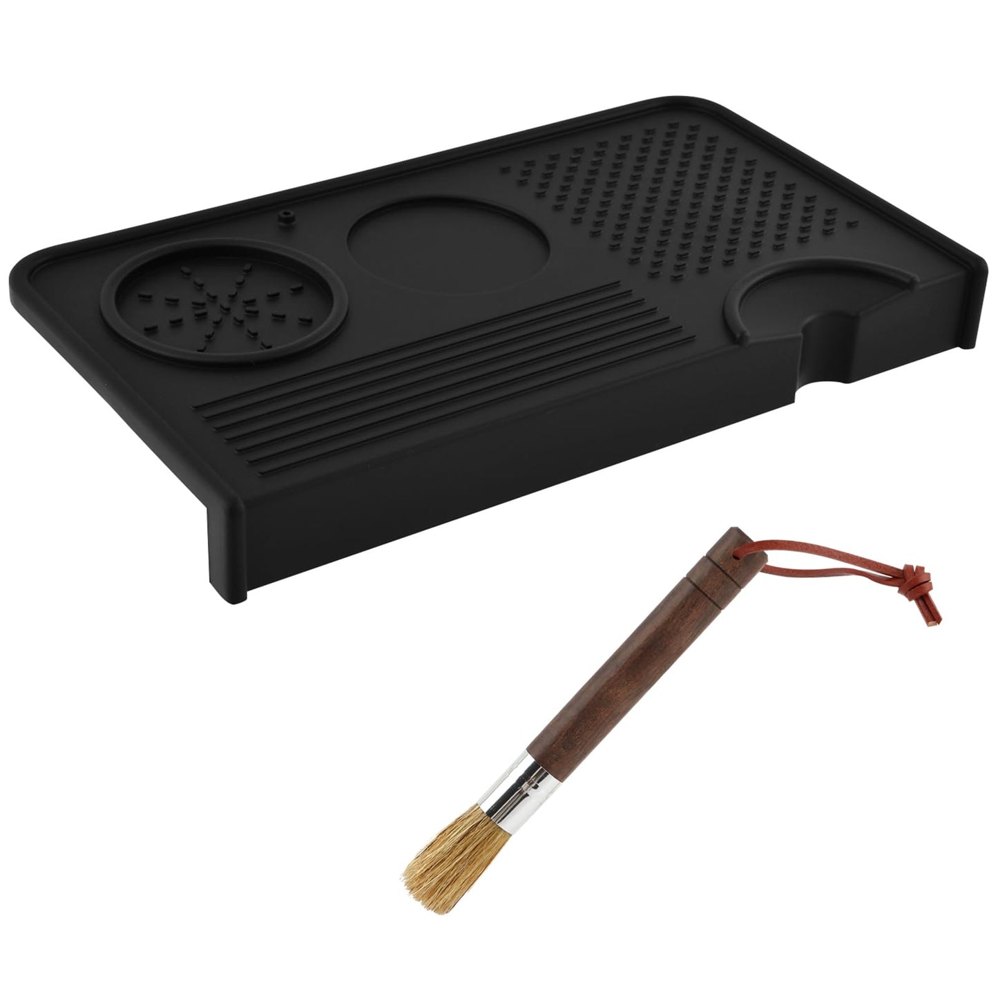 Espresso Tamping Mat and Coffee Brush Set, Non-Slip Silicone Coffee Tamper Mat Tamping Station for Home Kitchen Coffee' Bar, Barista Espresso Machine Acceessories(COLOR:Black)