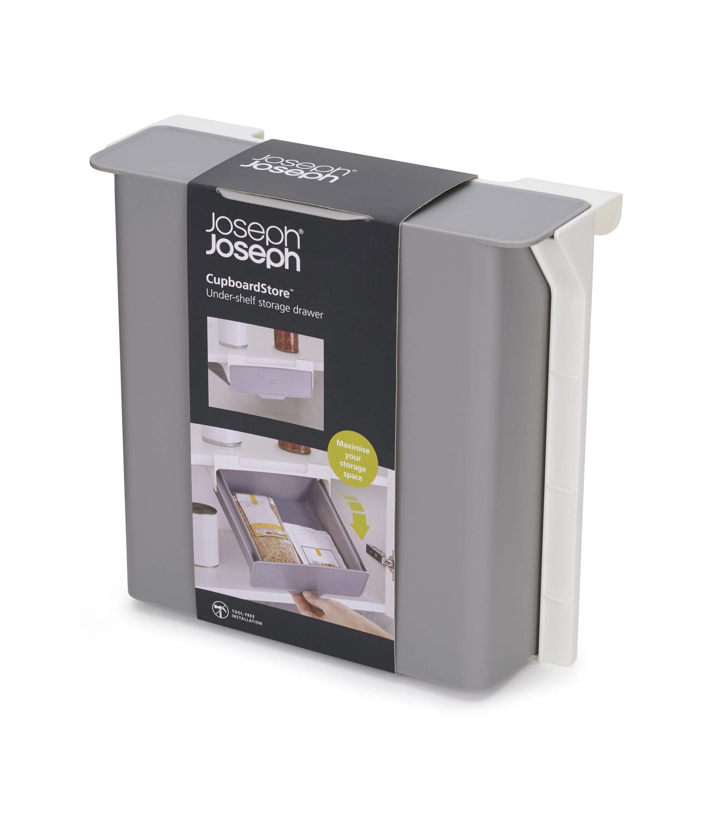 Joseph Joseph CupboardStore Under Shelf Drawer Kitchen Cabinet Storage Organizer, Space Saving, Gray/White
