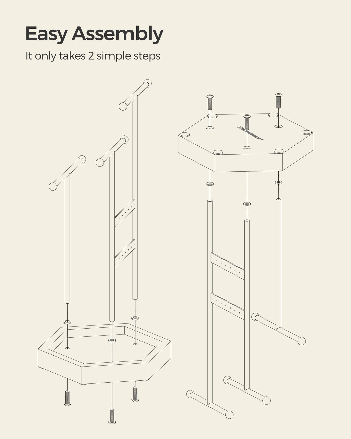SONGMICS Jewelry Holder, Jewelry Organizer, 3 Tiers and 1 Tray, Jewelry Display Stand with Metal Frame, Necklace Earring Bracelet Holder, for Rings, Matte White and Natural Beige UJJS03NW
