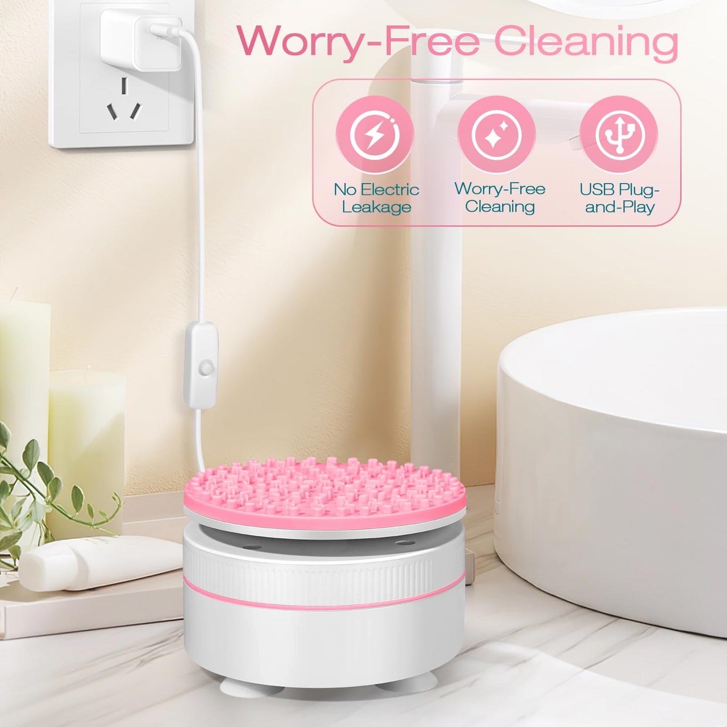 Electric Makeup Brush Cleaner Machine & Deep Cleaning Solution Set, Automatic Spinning Washer with 1.98 Fl.Oz Cruelty-Free Shampoo, Quickly Removes Residue, Ideal Gifts for Women, Makeup Lover