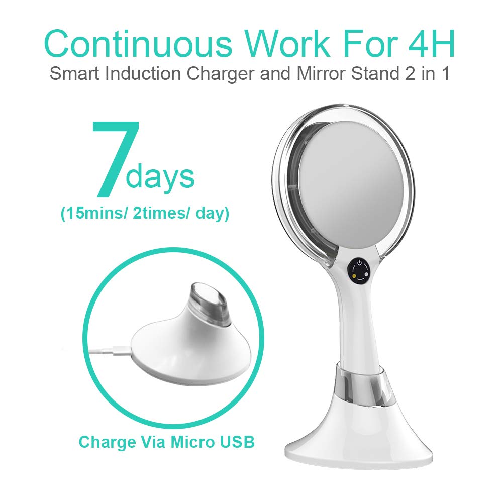 Starlite Handheld Rechargeable Lighted Makeup Mirror with Stand, 1X/5X Magnification, Dual Sided & Vanity Mirror with Bright and Warm Light, Cordless Rechargeable Mirror (White Colour)