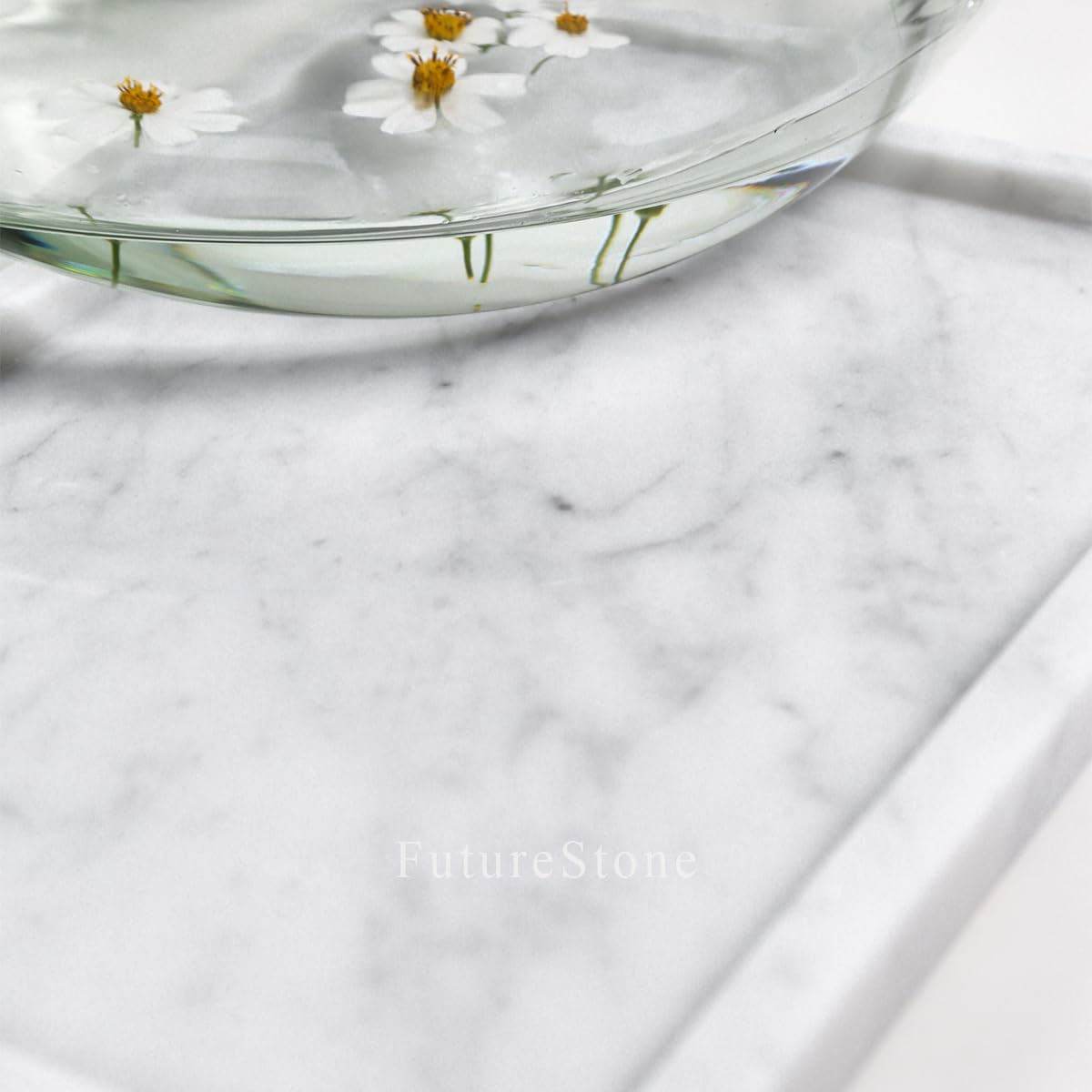 100% Natural Marble Serving Tray Luxury Marble Storage Tray for Home Decor Stone Tray for Bathroom/Kitchen/Vanity/Dresser,Plate Holder for Tissues, Candles, Towel
