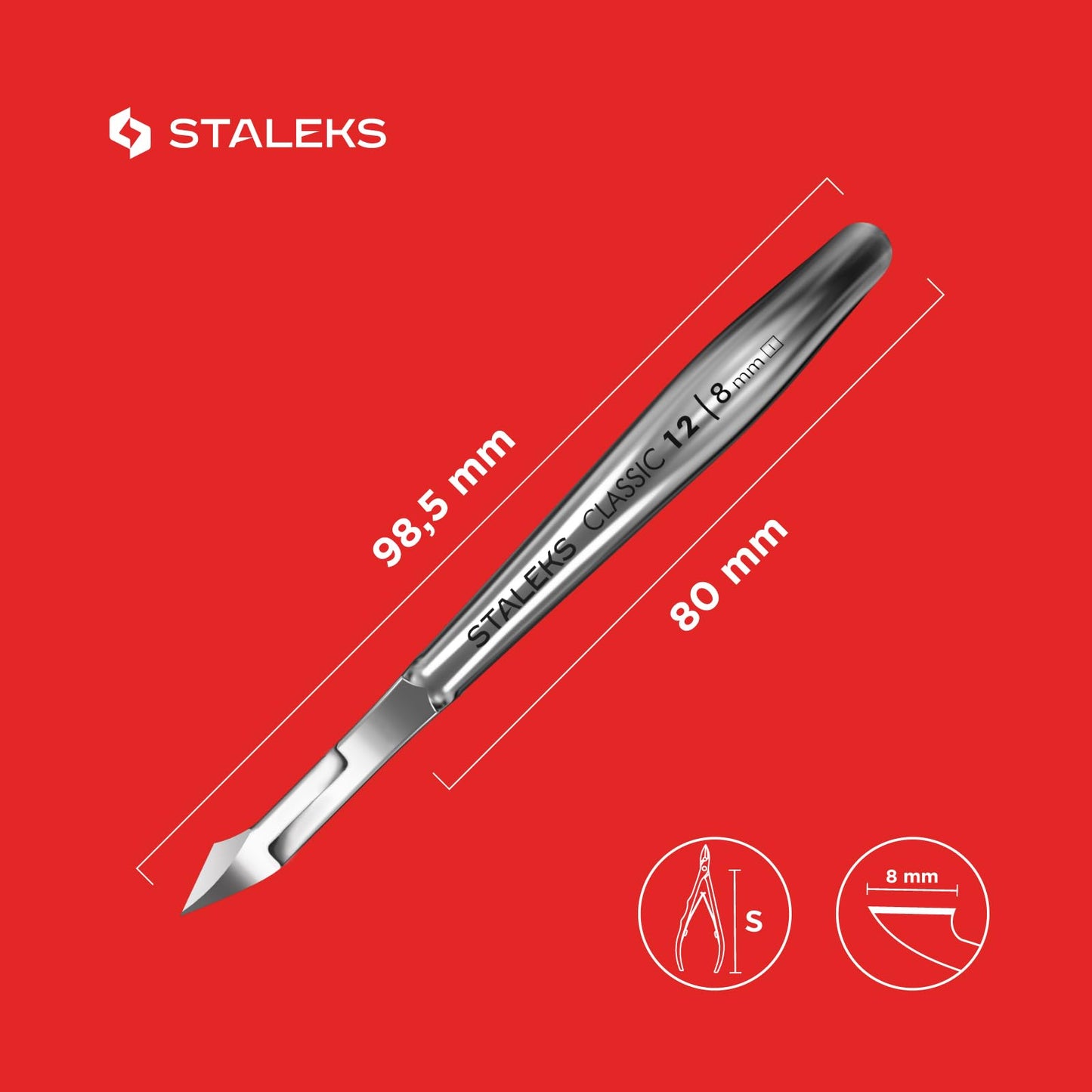 Staleks Classic 12 Cuticle Nippers – 8mm Blade – Stainless Steel – Compact Design – for Home Manicure & Pedicure
