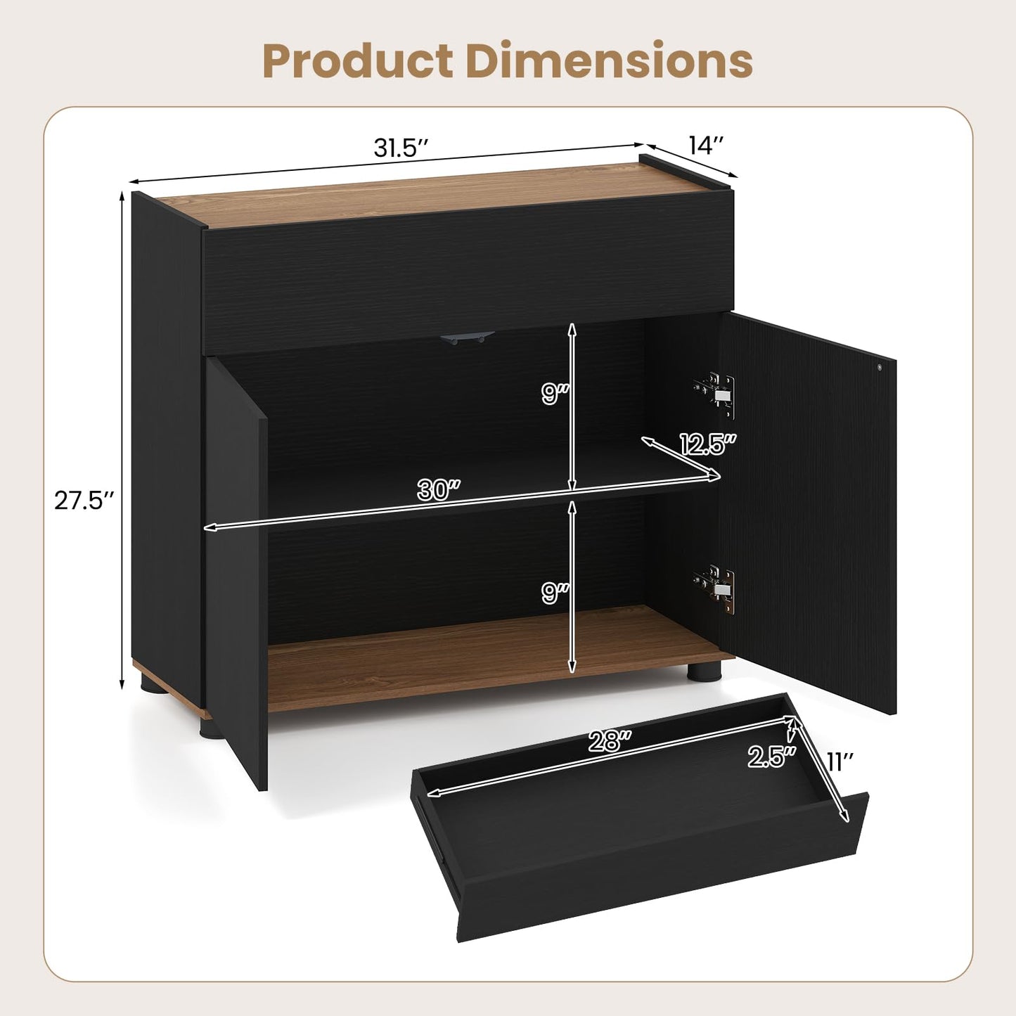 Giantex Sideboard Buffet Cabinet with Storage, Wooden Kitchen Storage Cabinet with Drawer and Push-to-Open Doors, Modern Coffee Bar Cabinet for Kitchen Living Room, 31.5”x12”x27.5” (Black)
