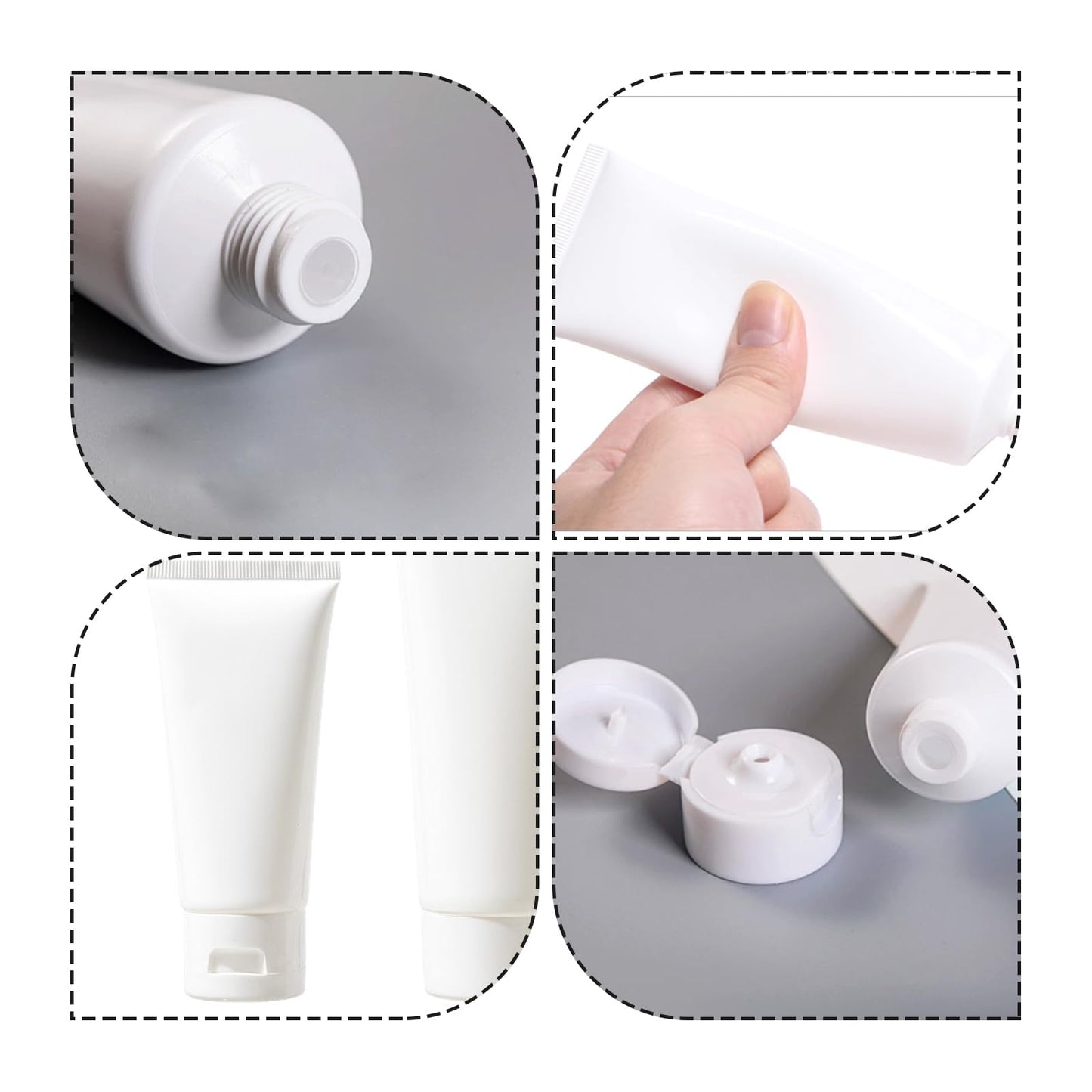 24PCS 30ML/1oz Empty Refillable Cosmetic Squeeze Tube Bottle Containers Jars Pot With Flip Cap For Makeup Shampoo Facial Cleanser Body Cream Shower Gel Liquids Lip Gloss (White)