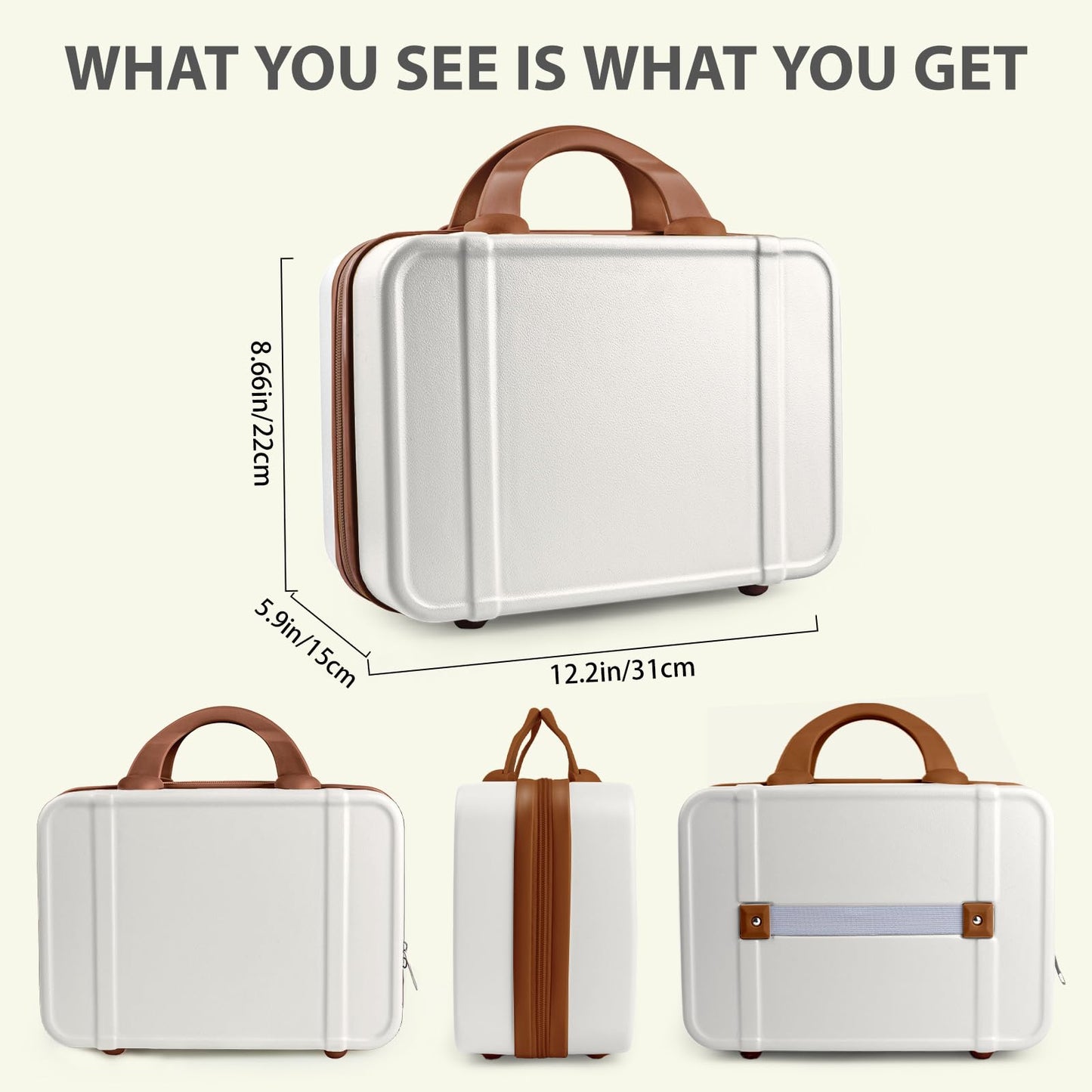 JZRSuitcase 14 Inch Makeup Train Case ABS Toiletry Bag for Women Portable Travel Hard Shell Carry-On Mini Cosmetic Organizer with Elastic Bands