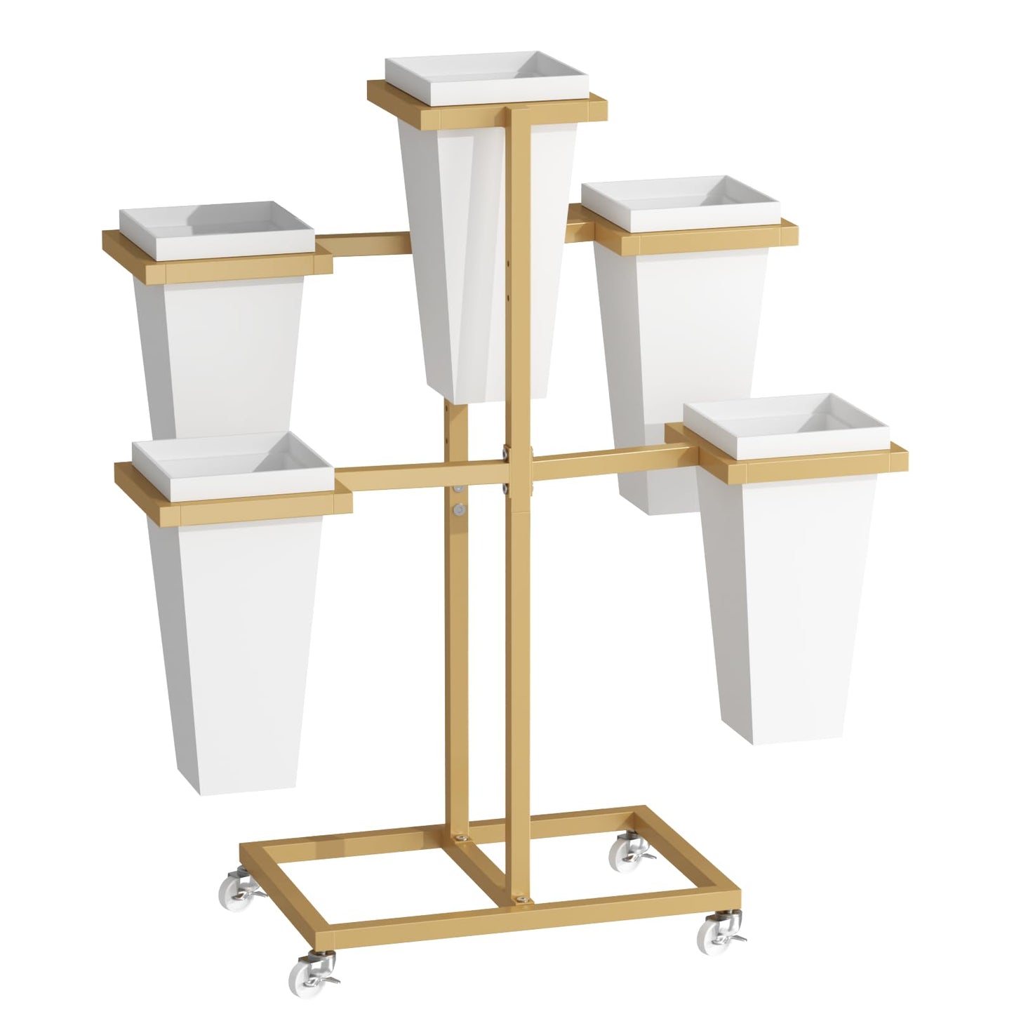 MILEFA Flower bar Stand with Buckets, Moving Flower Display Stand with Wheels, Metal Flower Cart for Bridal Shower, Wedding, Party, Garden, Gold