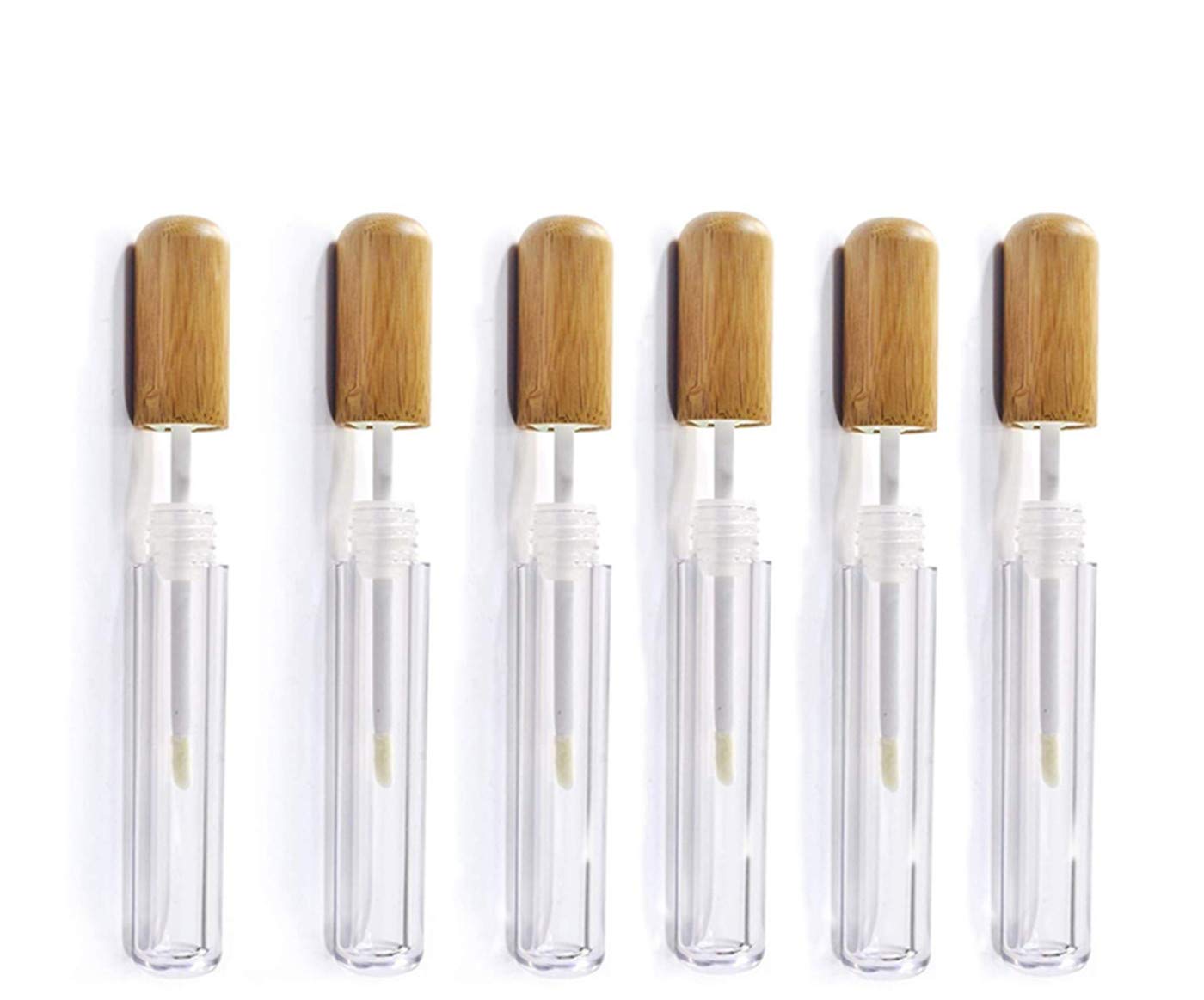 Healthcom 6 Pieces 6ml Bamboo Lip Gloss Tubes Empty Refillable Plastic Lip Balm Bottles Vials with Wand DIY Lipstick Tubes Lipgloss Tube Travel Cosmetic Container Samples for Girl Women Makeup