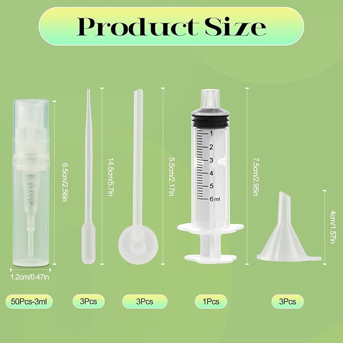 50Pcs Mini Spray Bottle 3ml, Small Travel Perfume Bottle Refillable with 10 Tools, Clear Plastic Small Atomizer Empty, Fine Mist Perfume Sample Spray Bottle for Travel Essential Oil Perfumes