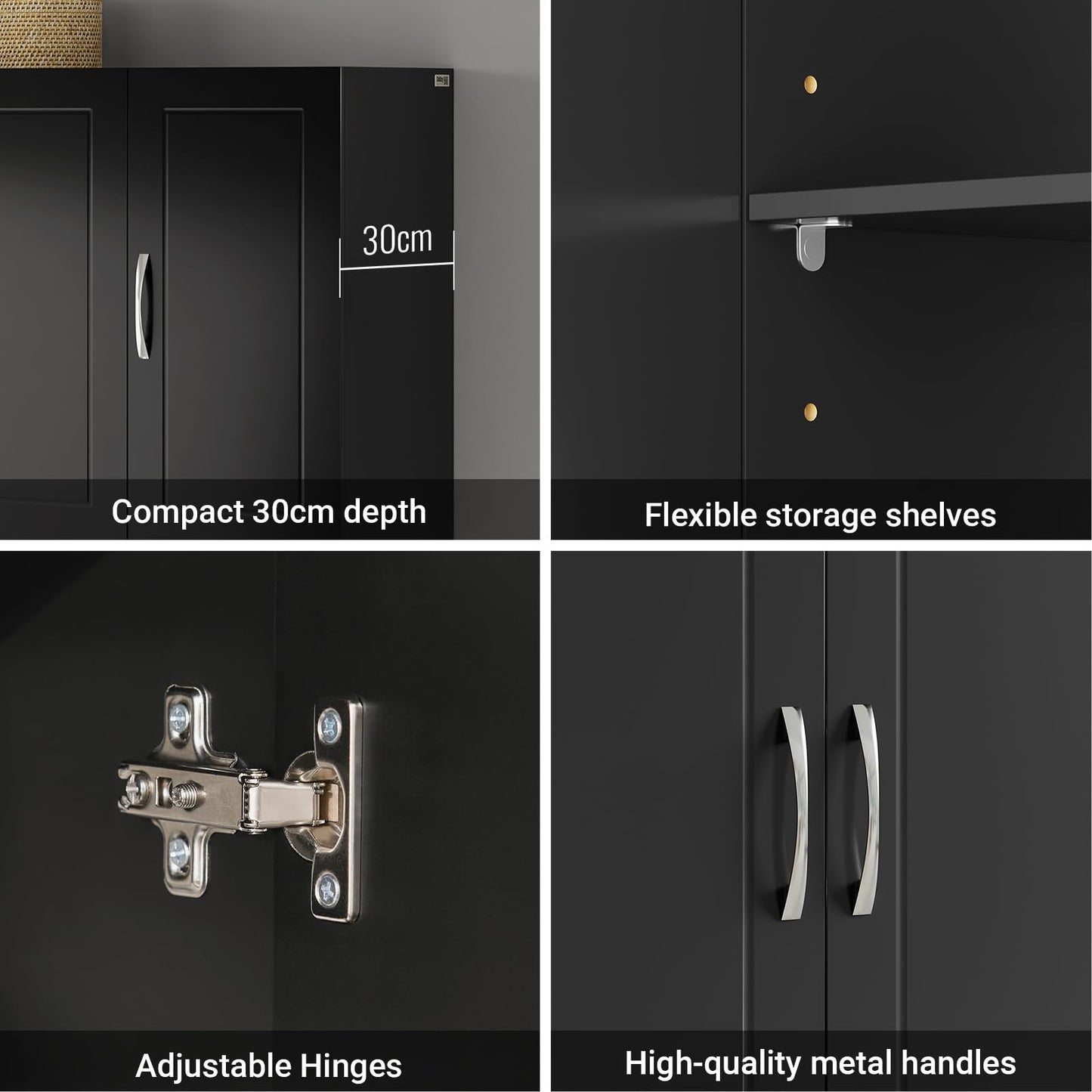 SoBuy Wall Cabinet Laundry Room, Medicine Cabinet for Bathroom Kitchen Garage, 3 Doors Wall Storage Cabinet with Adjustable Shelf, Black FRG231-L-SCH