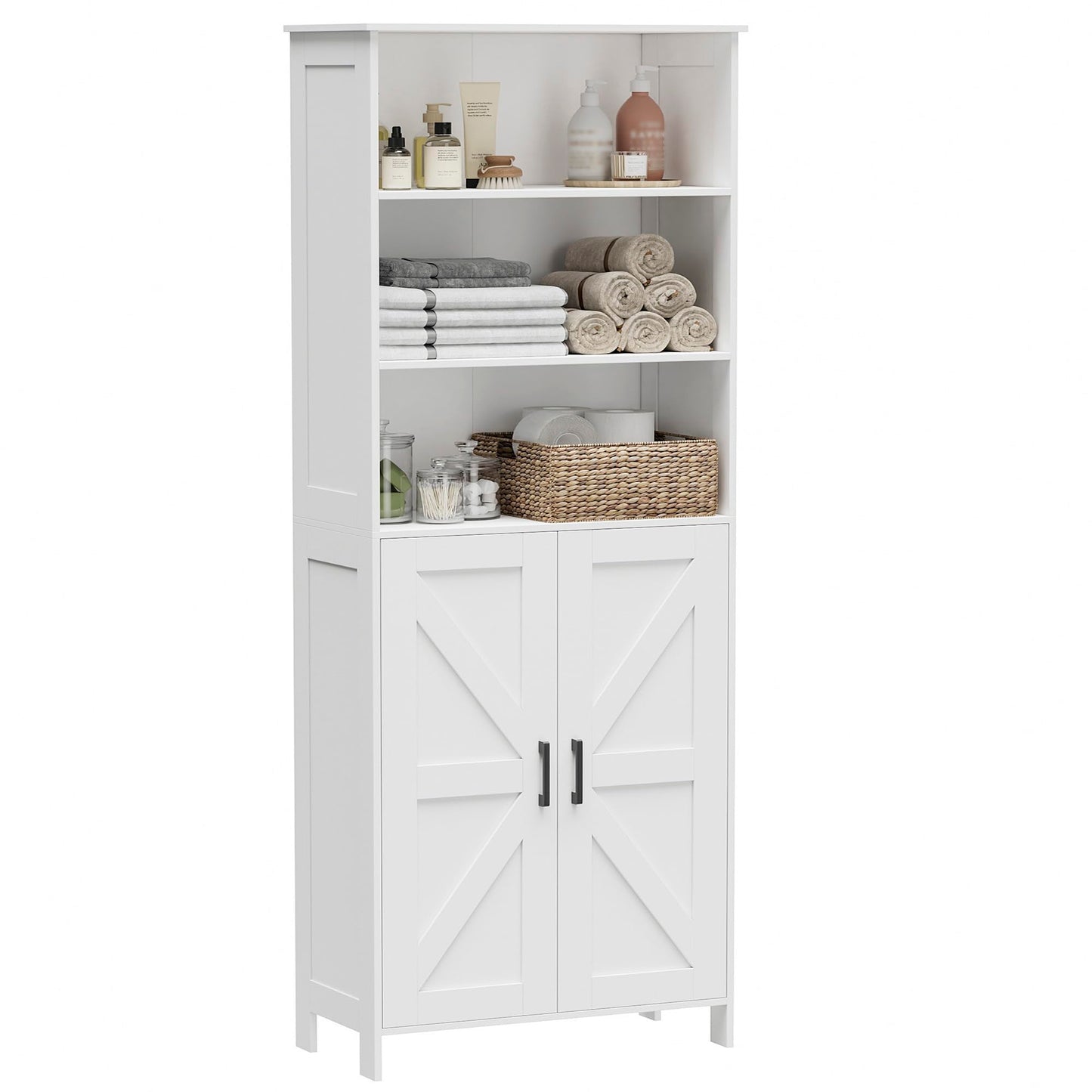 Homhedy 67" Tall Bathroom Storage Cabinet, Freestanding Farmhouse Cabinet with 2 Doors and Adjustable Shelf, Bathroom Organizers and Storage for Kitchen, Living Room, Laundry Room, White