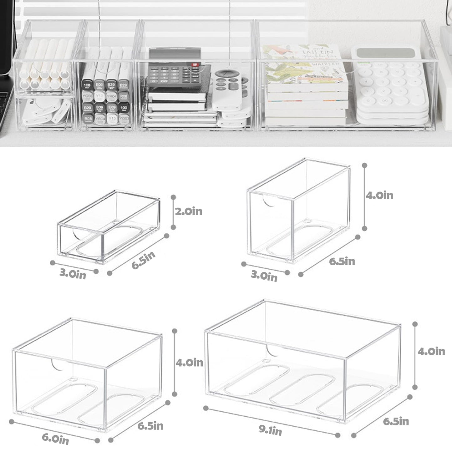 DoMyfit Desk Organizers, Makeup Organizer Storage, Desktop Office Supplies, Clear Desk Accessories, Dustproof Drawer Organizer and Storage for Make Up, Jewelry, Pen, Desktop Stationary (6 Drawers)