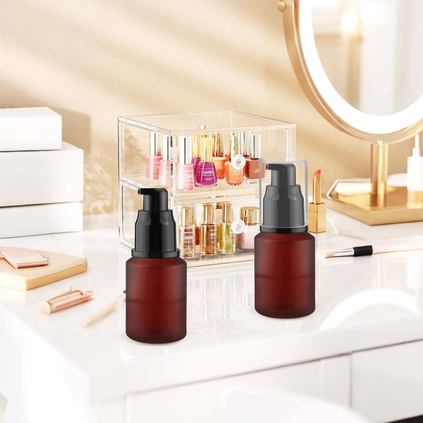 Wresty 6 Pcs Empty Glass Pump Bottles Refillable Cream Lotion Bottle Travel Sample Bottles Cosmetic Dispenser Bottle Containers For Lotion Cream Emulsion Essence (Red, 30ml/1oz)