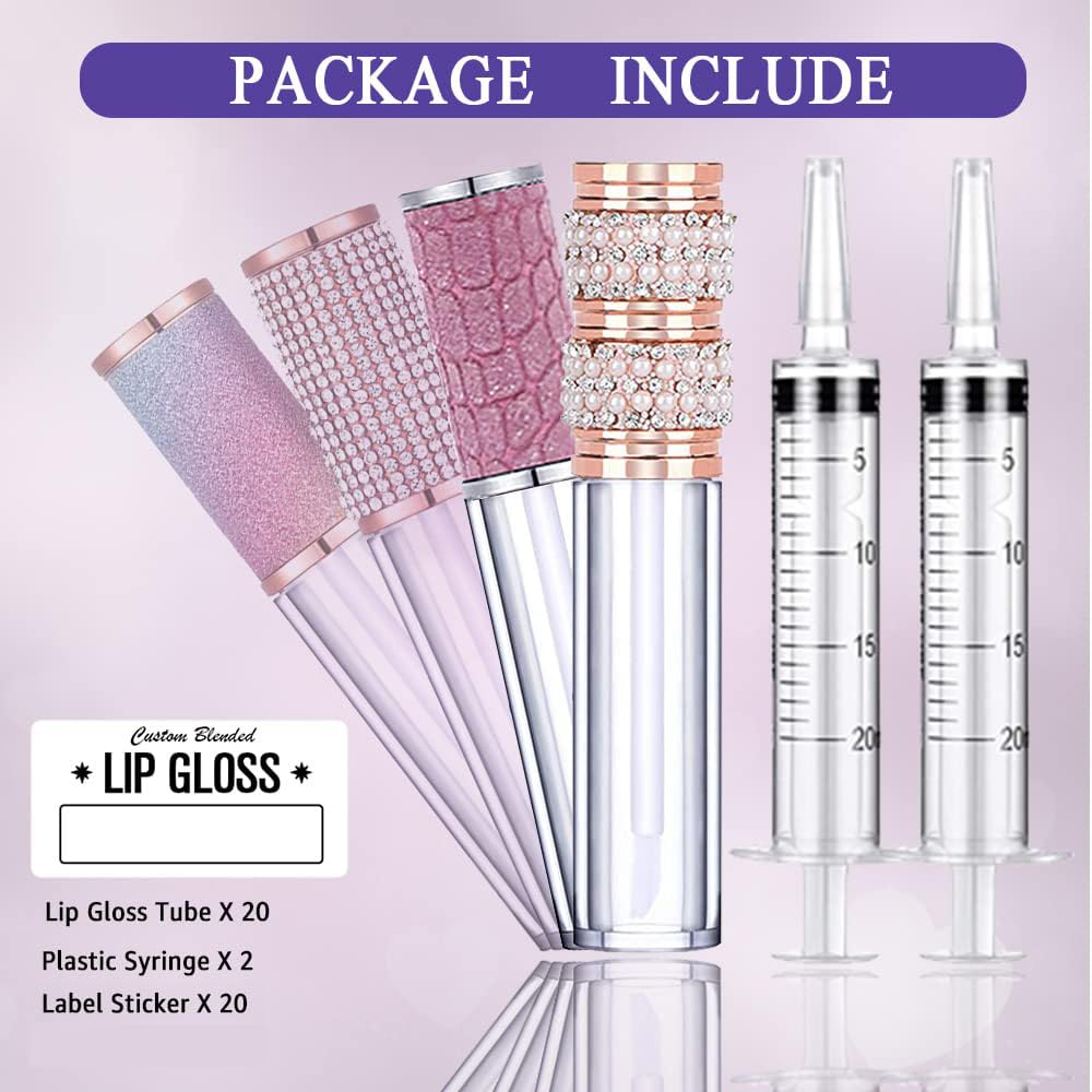 AMORIX 20 Pcs Empty Diamond Lip Gloss Tubes with Wand 5ml for DIY Lipgloss
