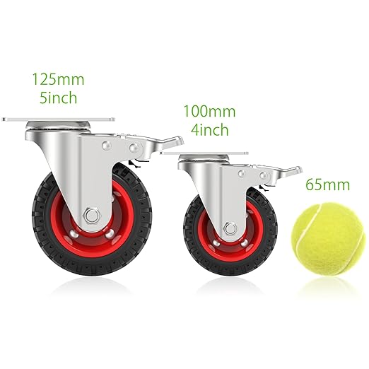 4" Swivel Caster Wheels with Safety Dual Locking and Rubber Tire Wheels, Heavy Duty - 300 Lbs Per Caster for Workbench, Cart, Trolley, Dolly, Cabinet, Compact Rubber Castor Wheels, 4-Packs
