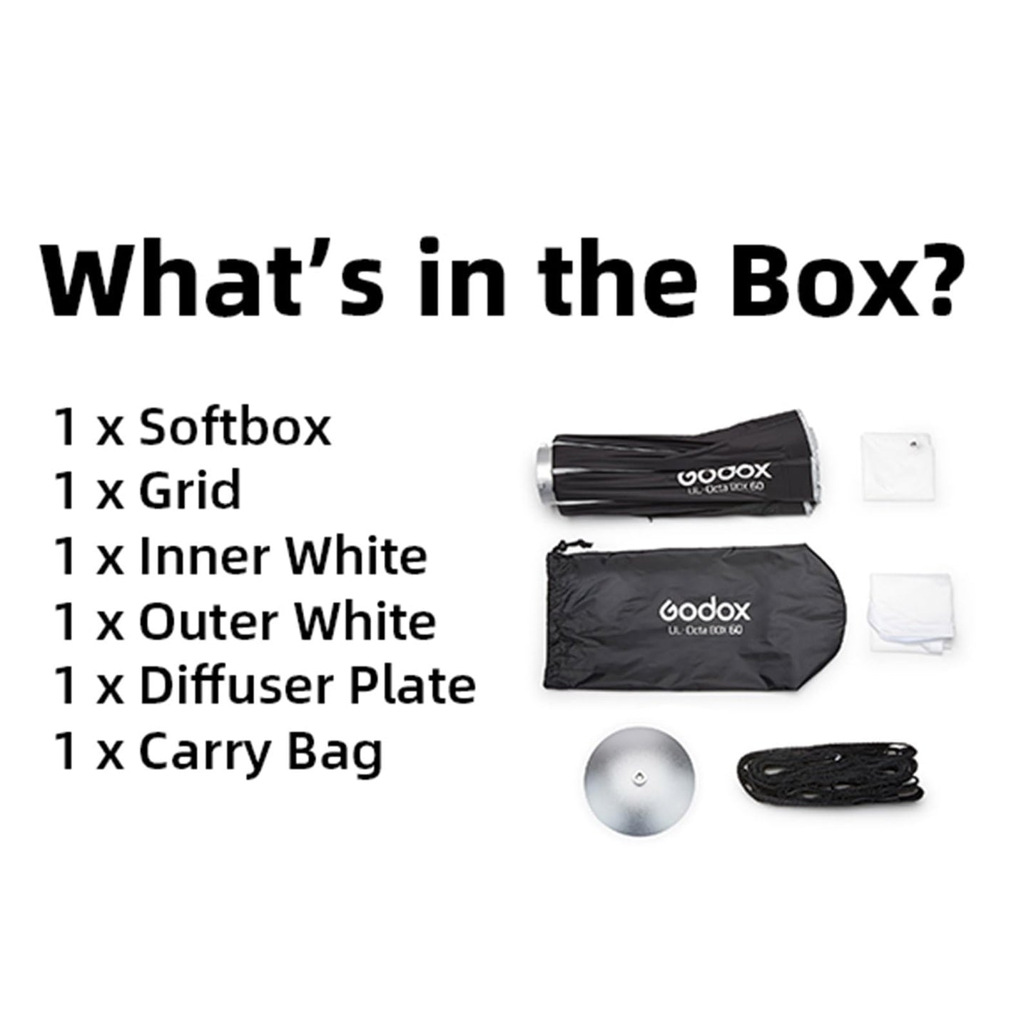 Godox UL-Octa Box 60 Centimeters / 24 Inches Quick Release Octagonal Softbox, Foldable Octa Soft Box with Diffusers & Grid, GODOX Softbox Kit Bowens Mount Softbox for Photography Lighting Flash