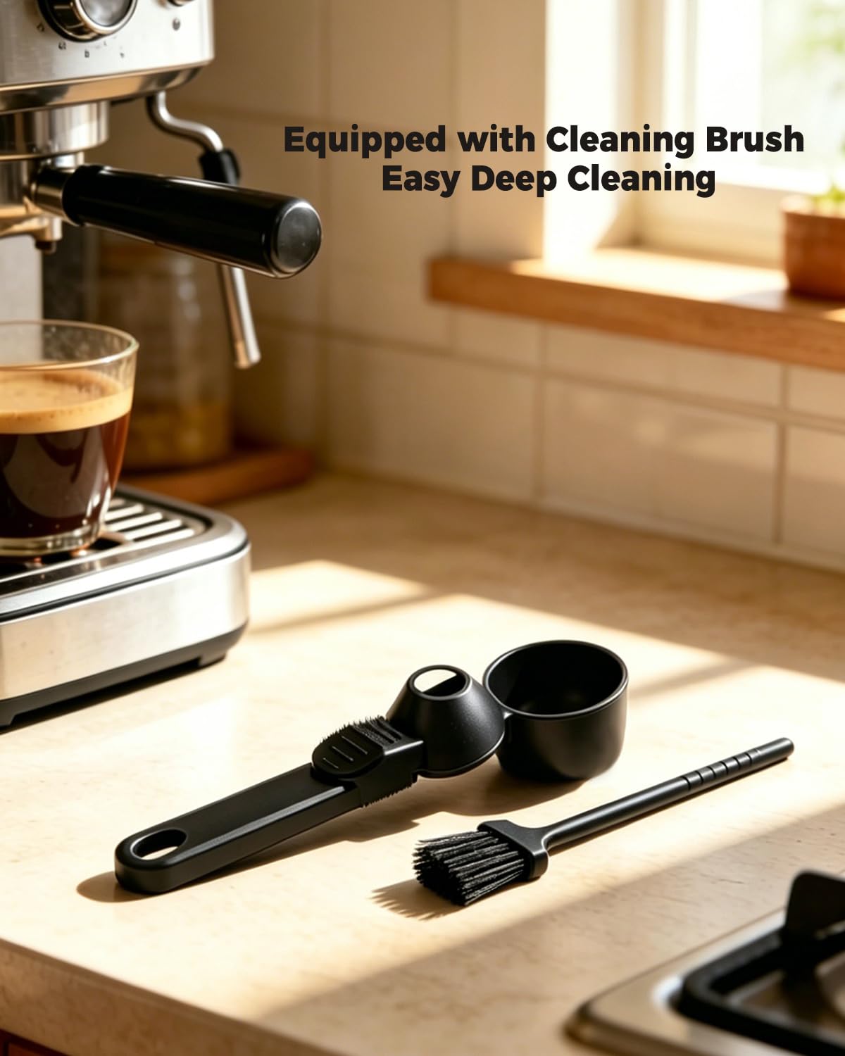 2 TBSP No‑Spill Coffee Scoop with Funnel, Mess‑Free Measuring Spoon for Ground Coffee, Protein Powder & Tea, Reusable Coffee Pod Refill, Equipped with Cleaning Brush, Black, 2 Pack