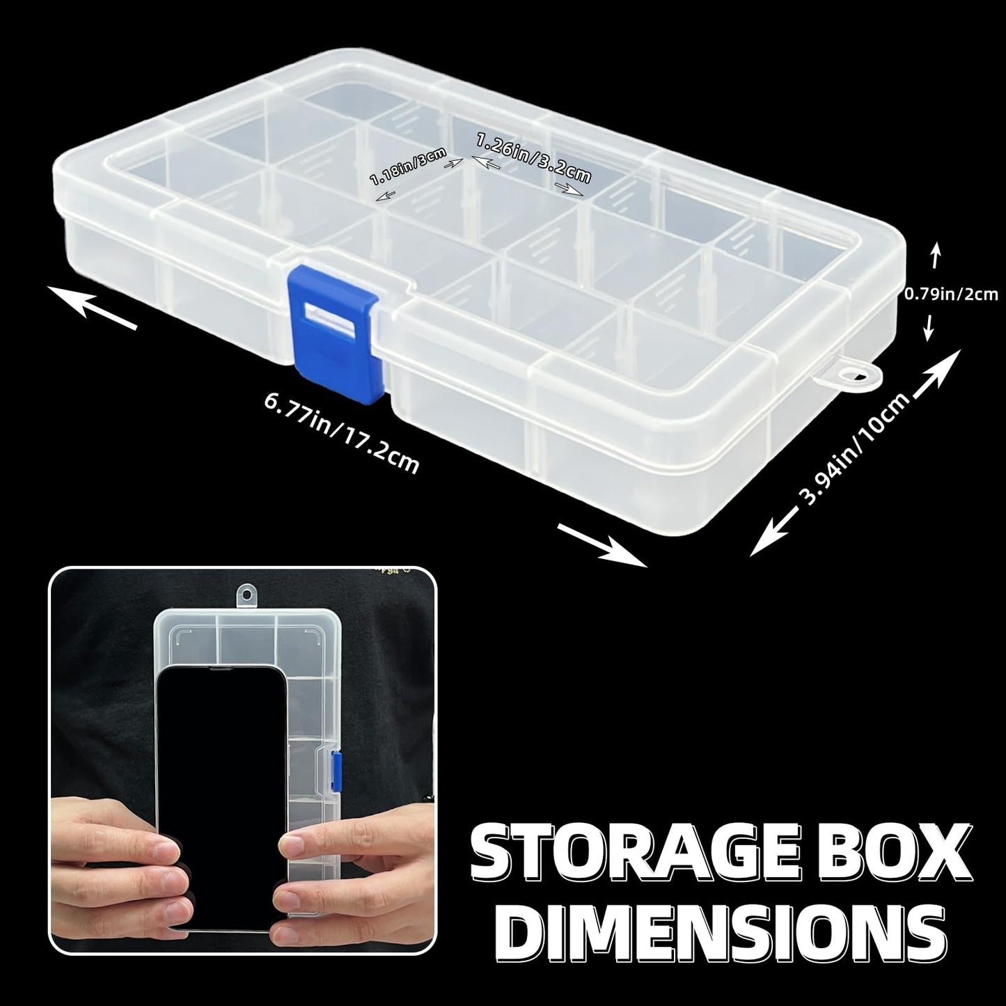 DUOFIRE Plastic Organizer Container Storage Box Adjustable Divider Removable Grid Compartment for Jewelry Beads Earring Container Tool Fishing Hook Small Accessories (15 grids, White X 16)